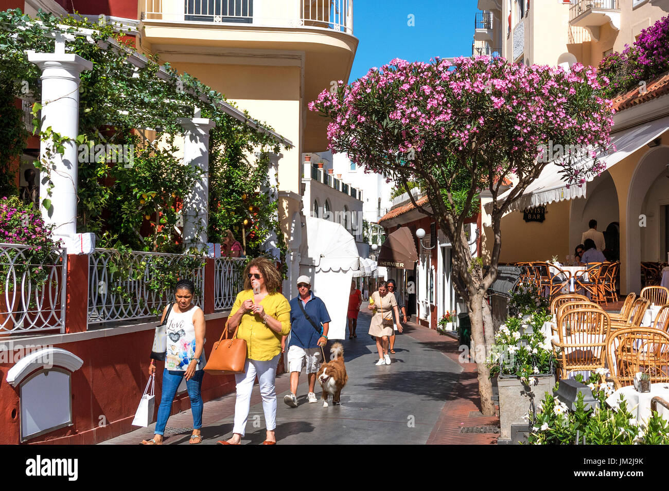 Une scène de rue ensoleillée sur l'île de Capri, italie Banque D'Images