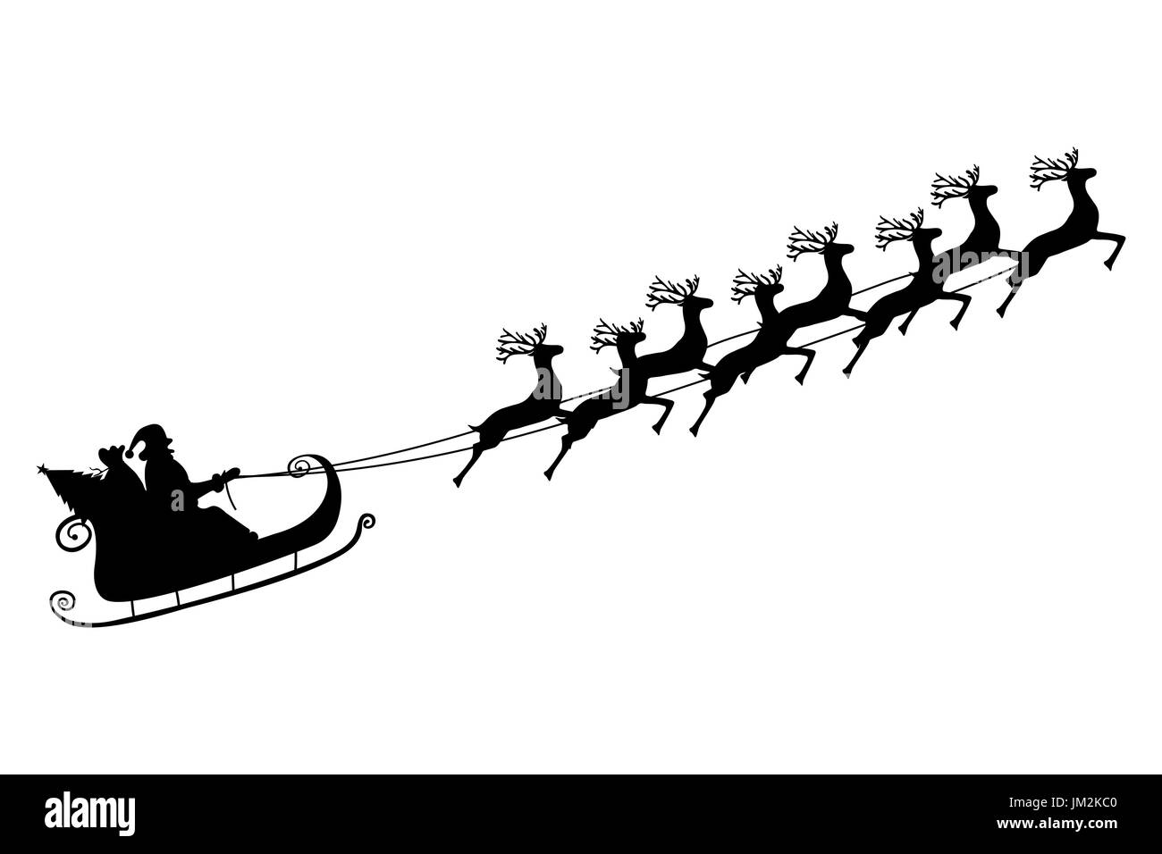 Le Père Noël voyage dans un traîneau dans le faisceau sur le renne Illustration de Vecteur