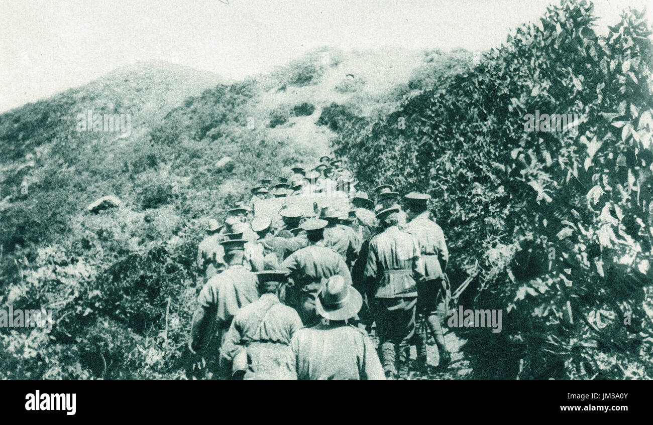 Les soldats australiens hauling premier fusil à débarquer à Gallipoli uphill Banque D'Images