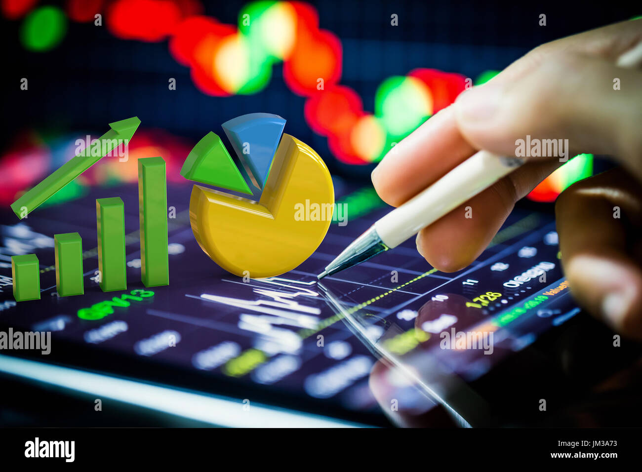 La croissance des stocks dans l'analyse graphique et graphique sur tablette numérique Banque D'Images