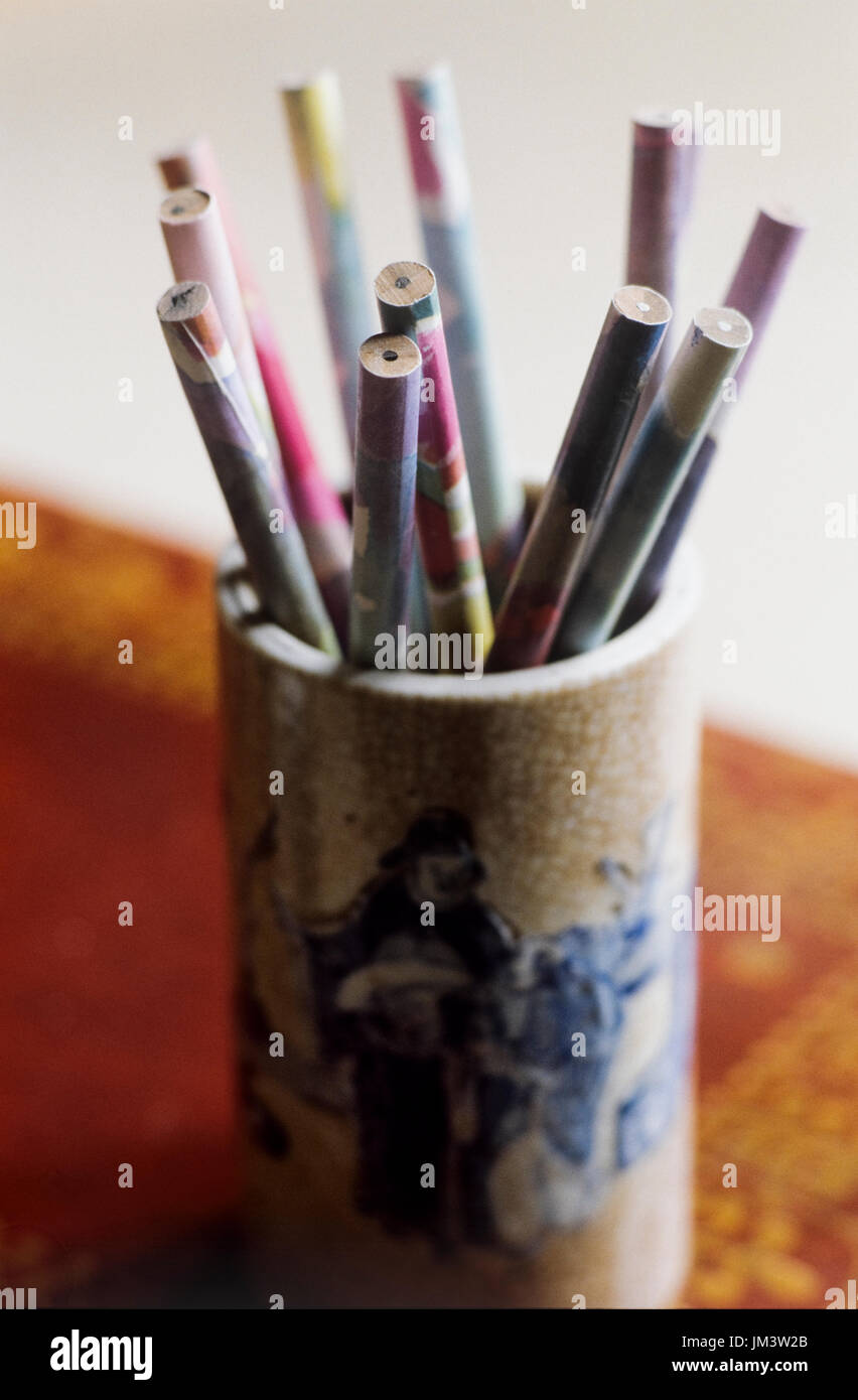 Tasse de crayons de couleur Banque D'Images