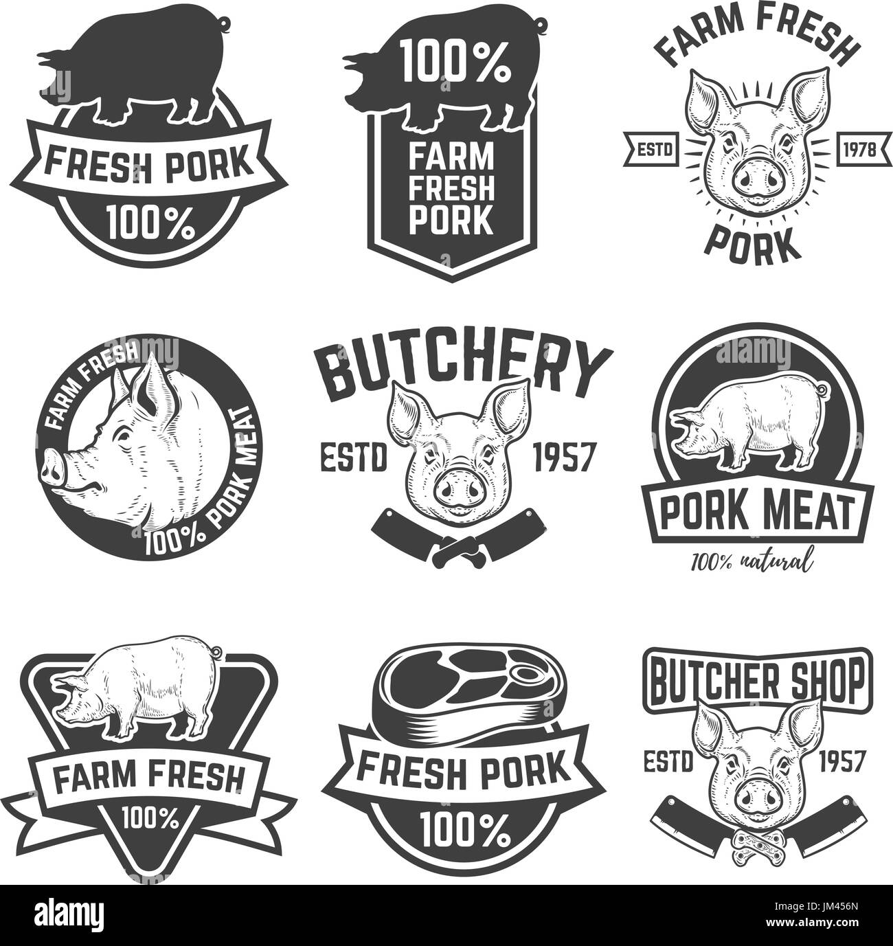 La viande de porc fraîche ferme emblèmes. Éléments de conception pour le logo, label, signe. Vector illustration. Illustration de Vecteur