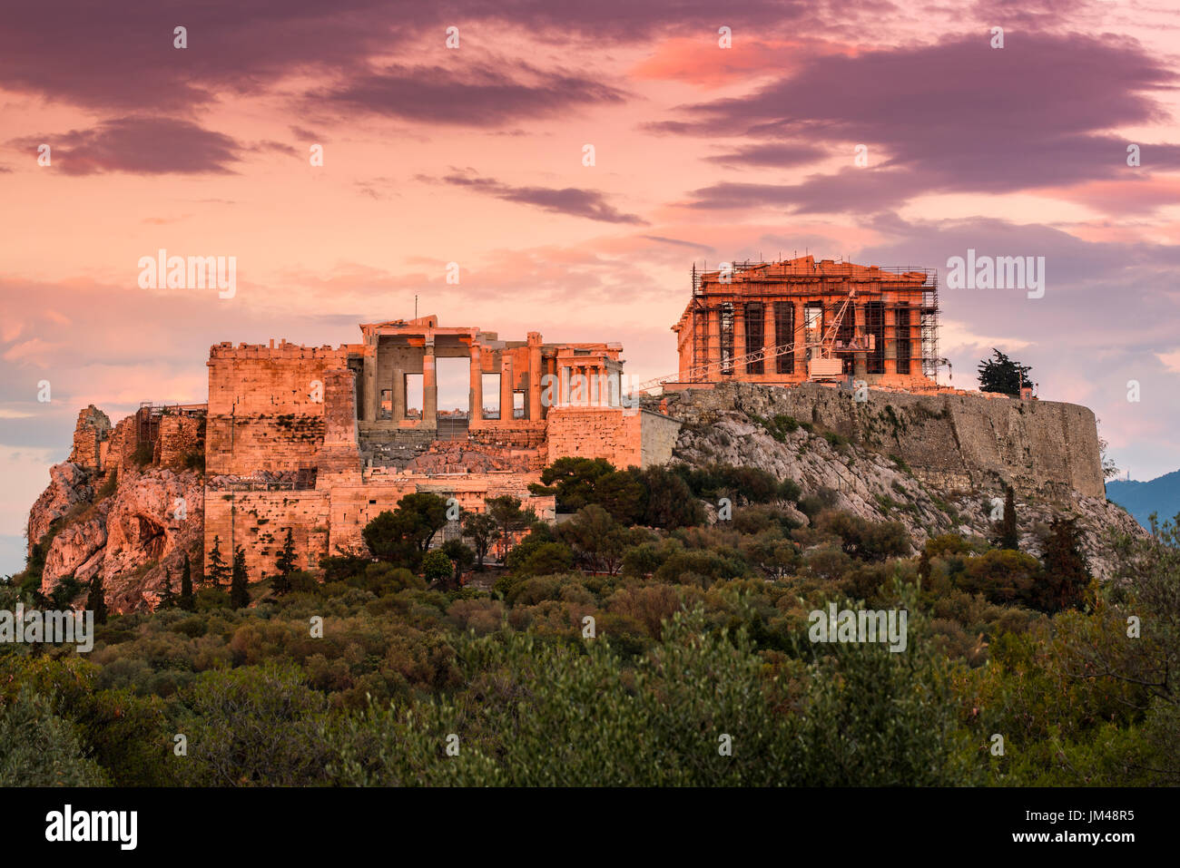 Vue du coucher de l'Acropole, Athènes, Attique, Grèce Banque D'Images