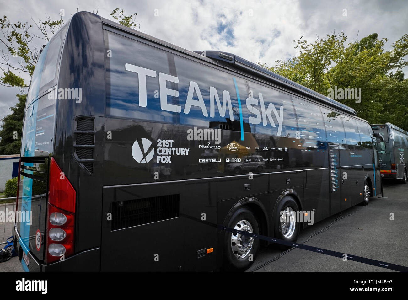 L'équipe Sky cycling tour bus à Douglas, île de Man Banque D'Images