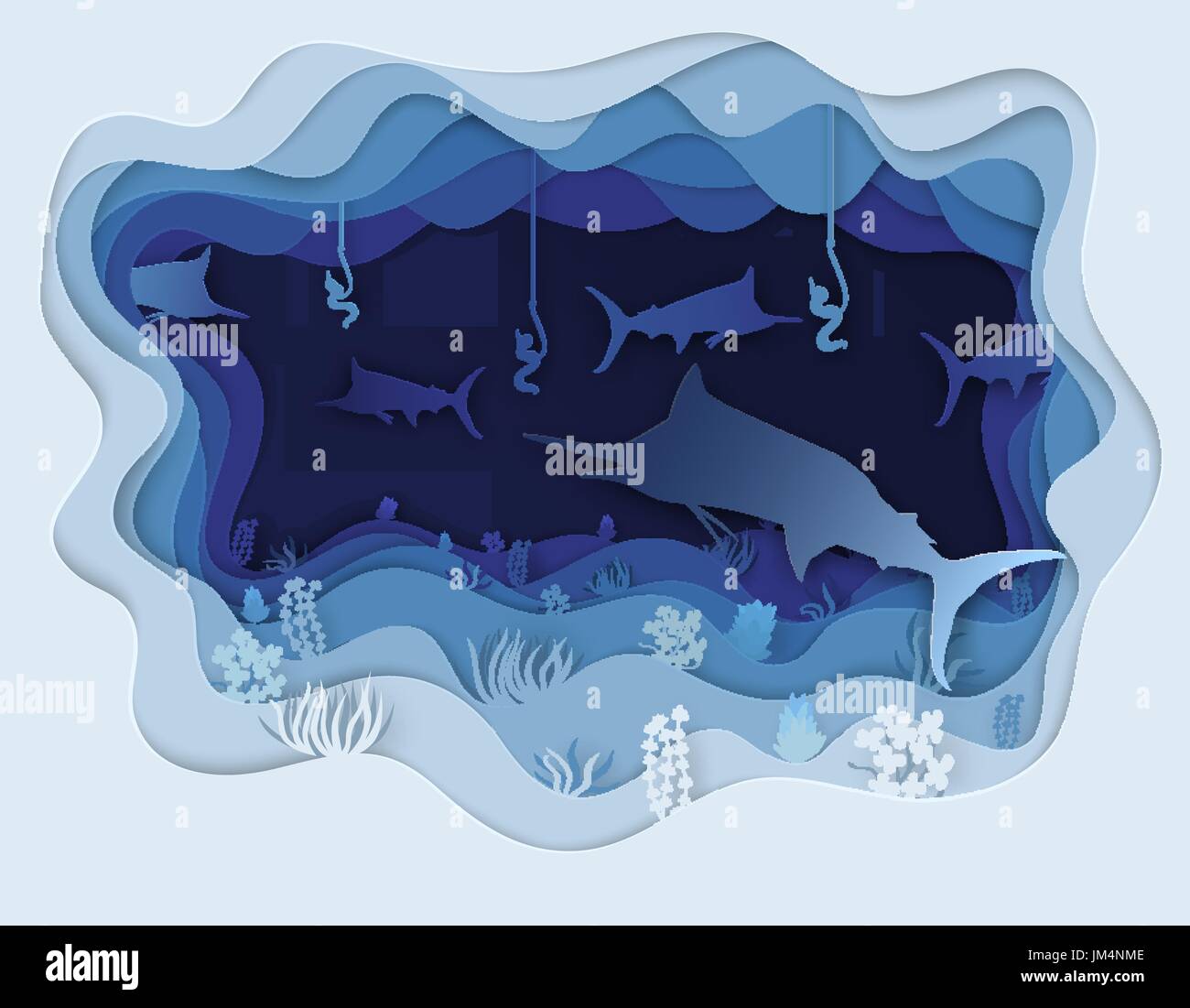 Vector illustration de la pêche du thon des cannes à pêche avec des vers Illustration de Vecteur