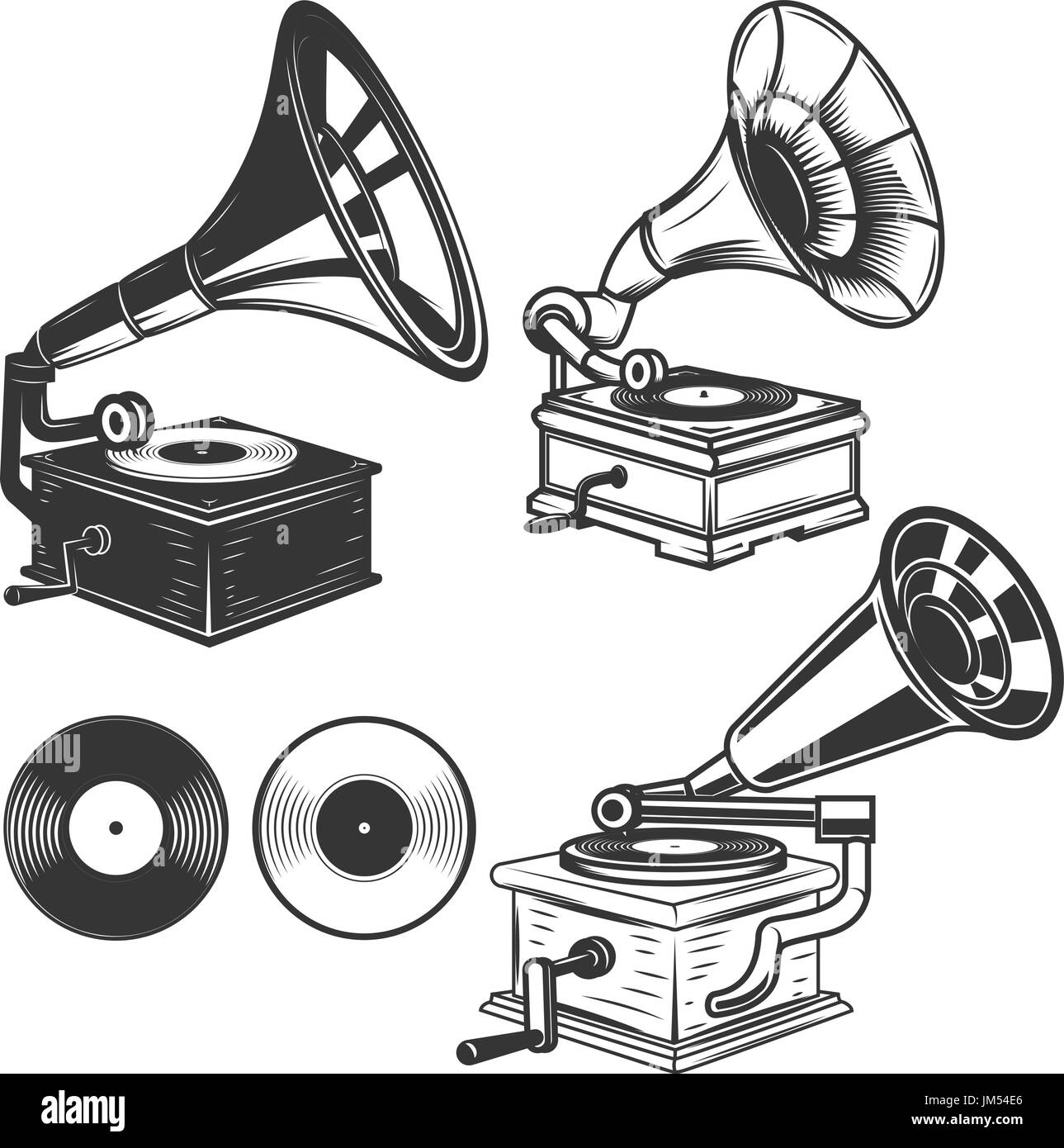 Ensemble d'illustrations gramophone sur fond blanc. Éléments de conception pour le label, logo, emblème, signe. Vector illustration Illustration de Vecteur