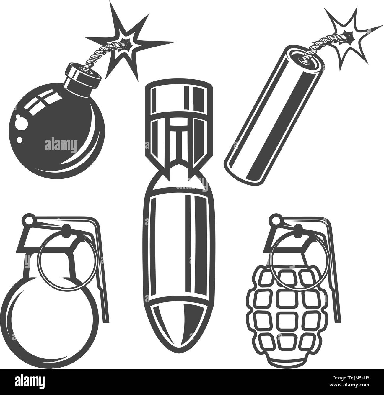 Jeu de bombe, grenade, dynamite stick illustrations sur fond blanc. Vector illustration Illustration de Vecteur