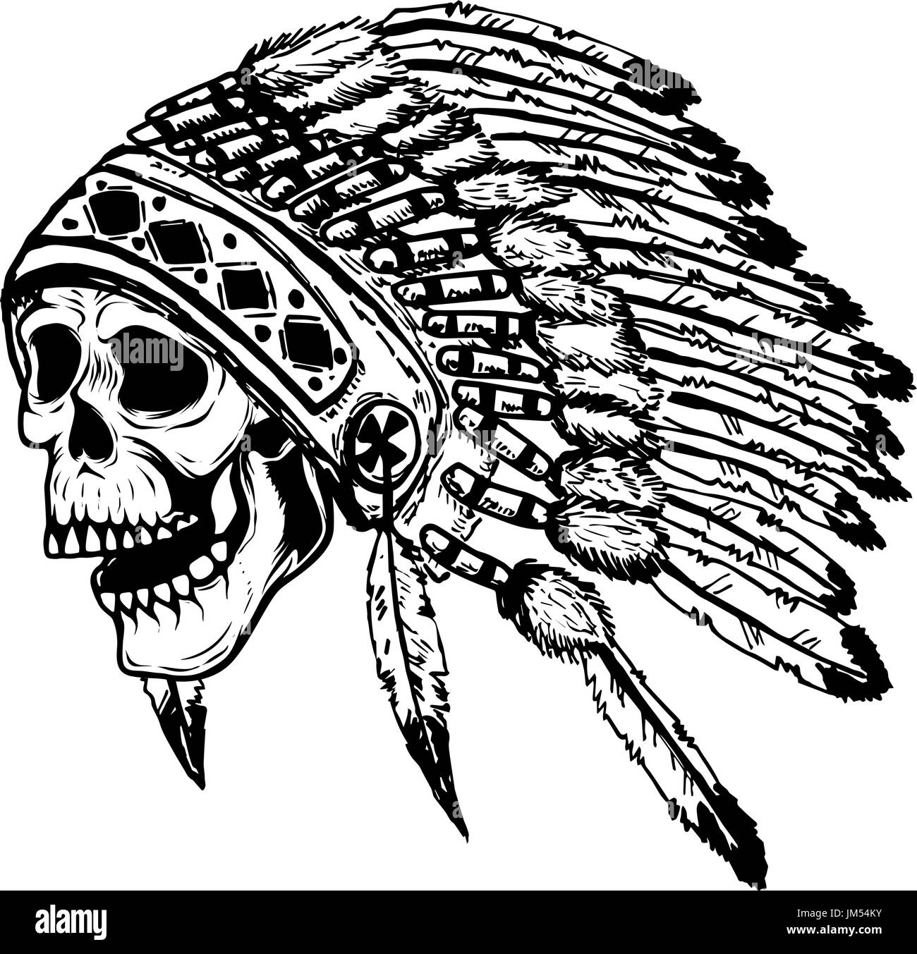 Crâne en Native American Indian chief coiffure. L'élément de conception pour poster, t-shirt. Vector illustration. Illustration de Vecteur