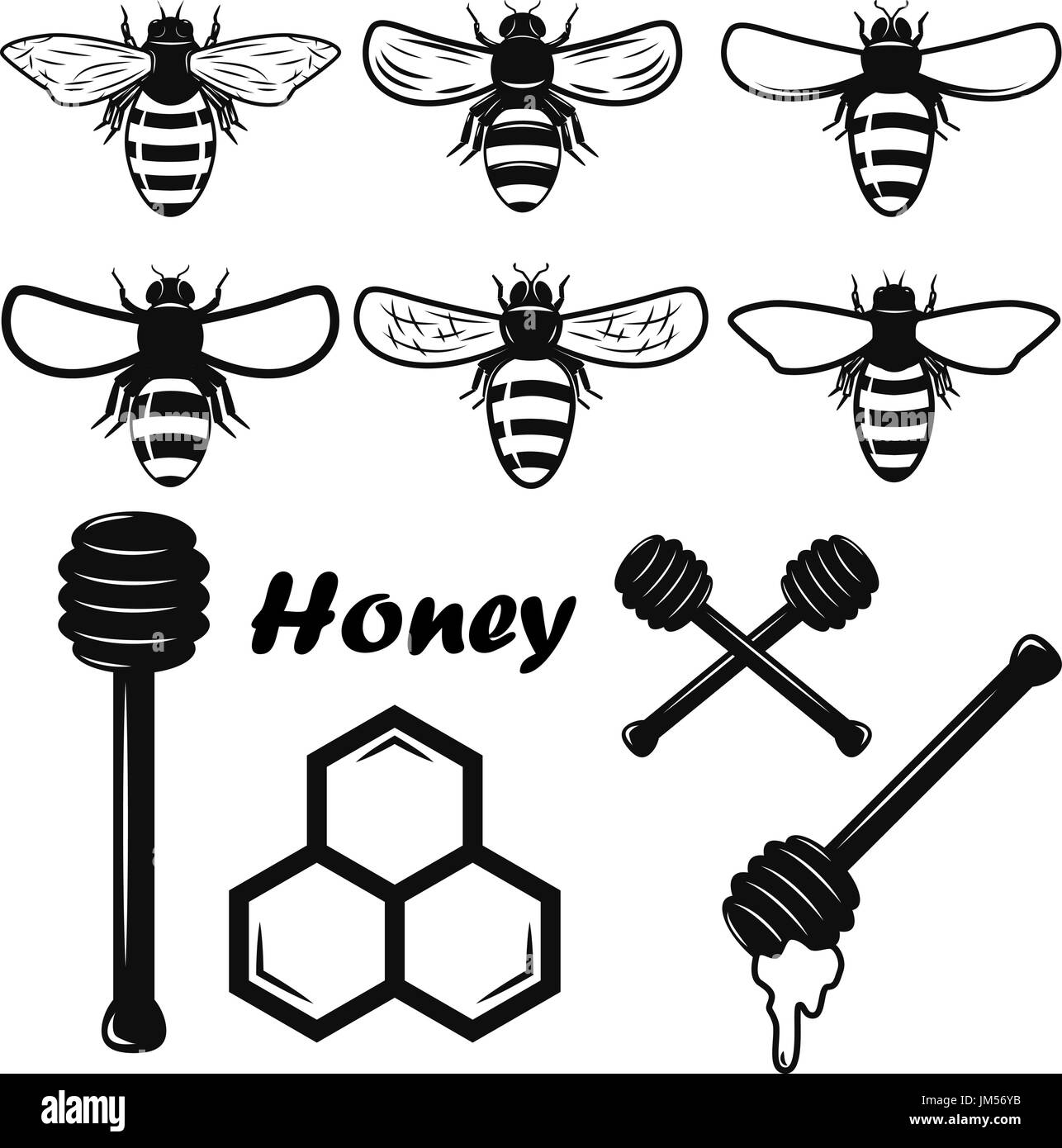 Éléments de conception de miel. Illustrations de l'abeille. Éléments de conception pour emblème, signe, d'un insigne. Vector illustration Illustration de Vecteur