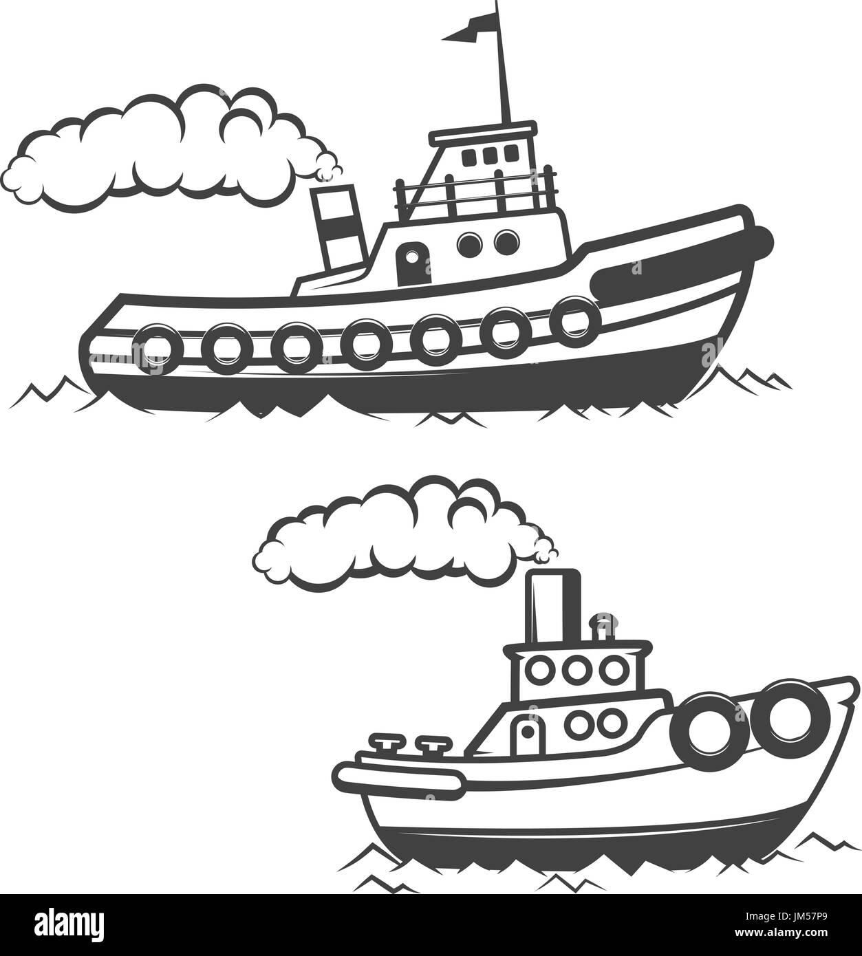 Ensemble de tugboat illustration isolé sur fond blanc. L'icône du bateau. Éléments de conception pour le label, logo, emblème, signe, marque de marque. Vector illustration. Illustration de Vecteur
