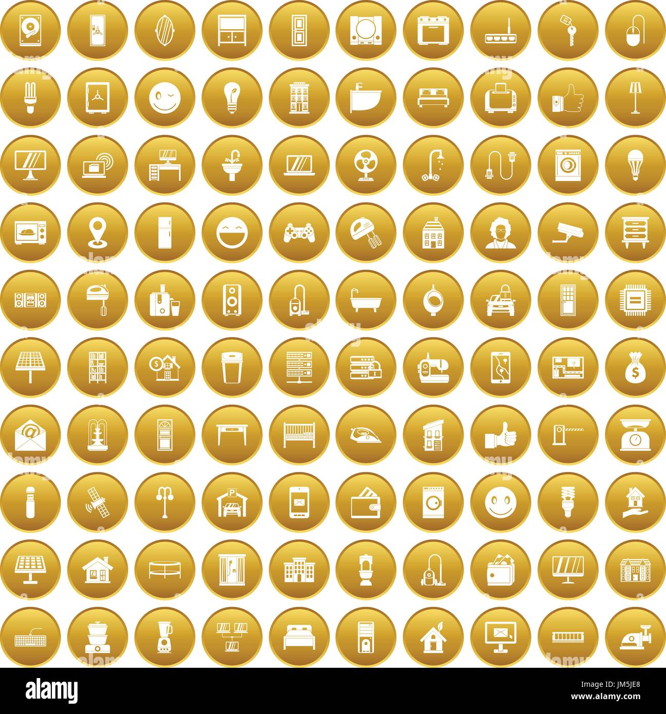 100 smart house icons set gold Illustration de Vecteur