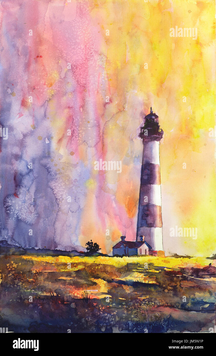 Peinture de Cape Lookout lighthouse par Ryan Fox- Raleigh, NC artiste et photographe Banque D'Images
