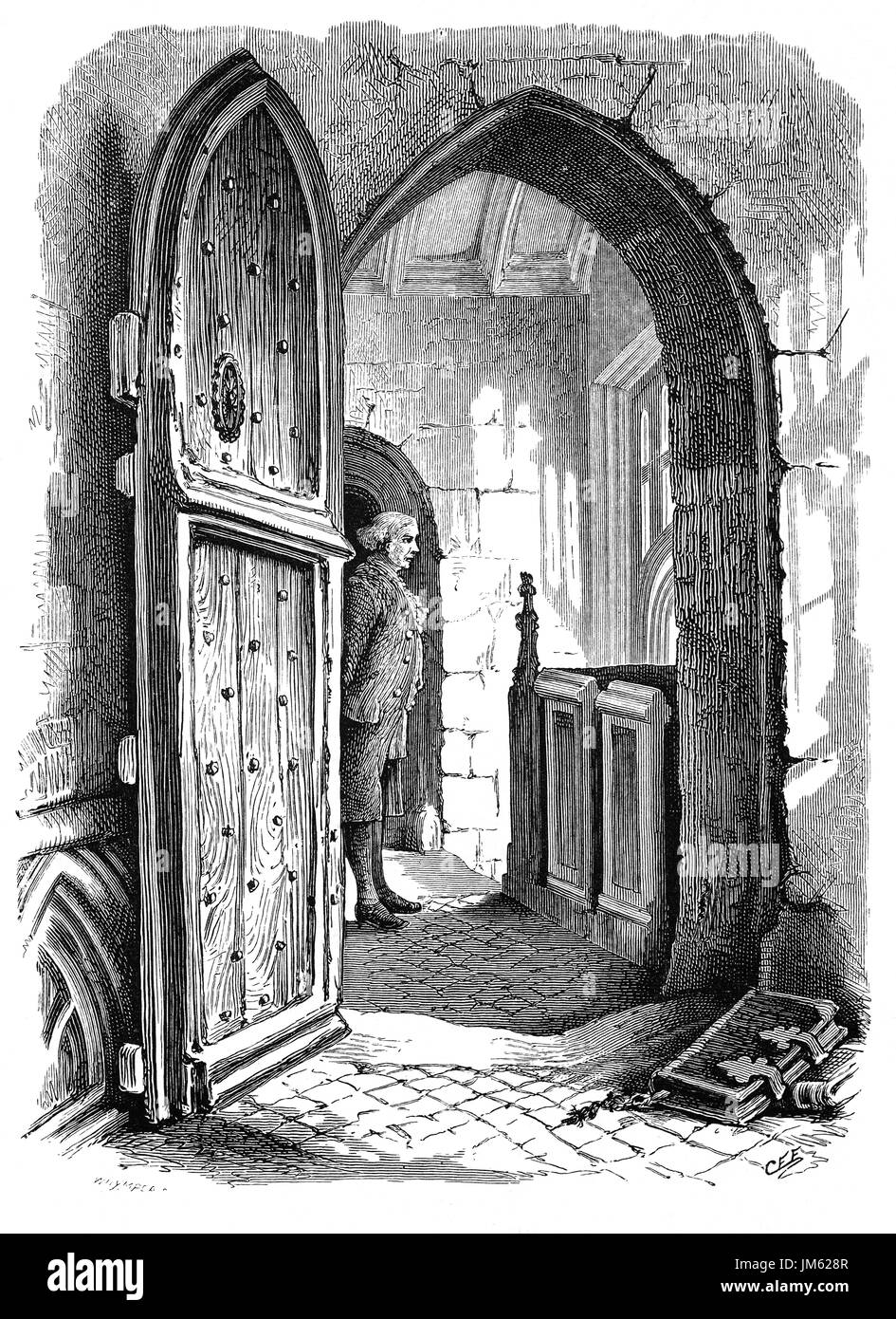 1870 : une chambre dans l'église collégiale de St Marie, l'église a été ravagée par le grand incendie de Warwick en 1693, et l'église a été reconstruite dans un style gothique par William Wilson en 1704, Warwickshire, Angleterre, Banque D'Images