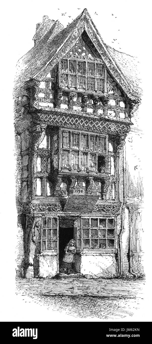 1870 : Une vieille maison à colombages, Stratford-upon-Avon, Warwickshire, Angleterre Banque D'Images