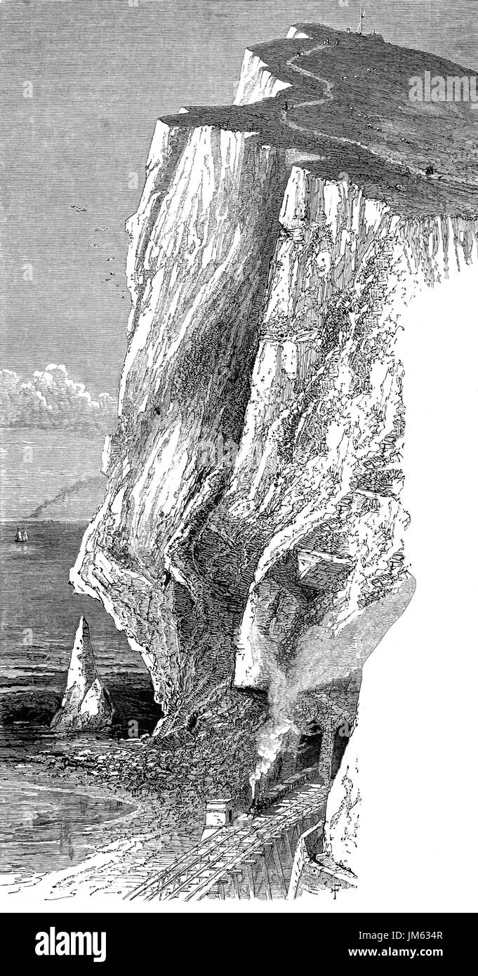 1870 : Shakespeare Cliff intègre une salle de mettre un terme à la gare sur la ligne principale du sud-est. Il est situé à l'extrémité ouest de l'alésage double tunnel de Shakespeare Cliff dans sud-est de la ligne principale vers Folkestone. Il a également l'emplacement de la première tentative de construire un tunnel sous la Manche à la fin des années 1870. Kent, Angleterre. Banque D'Images