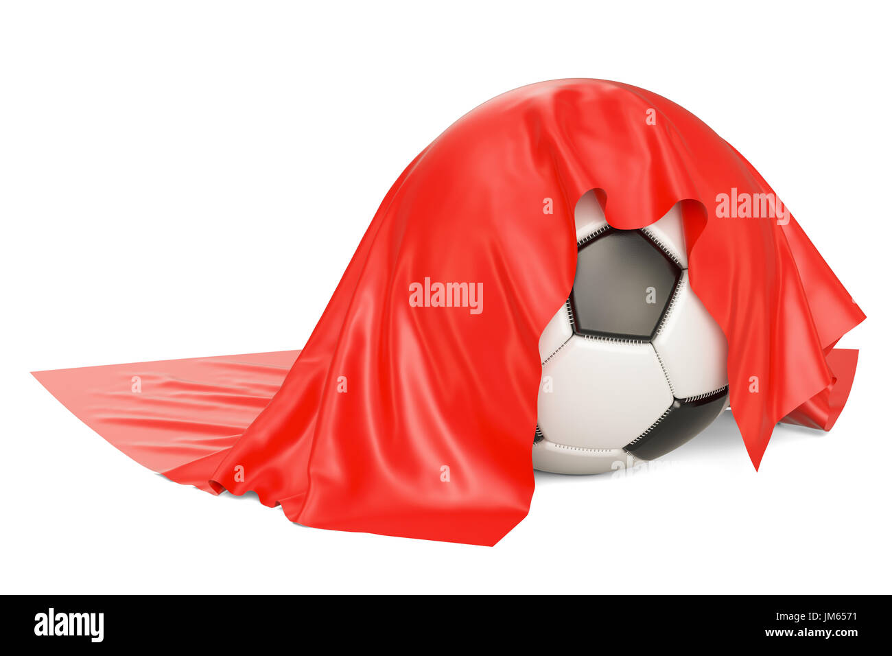 Ballon de soccer couverts de tissu rouge, 3D renderin isolé sur fond blanc Banque D'Images