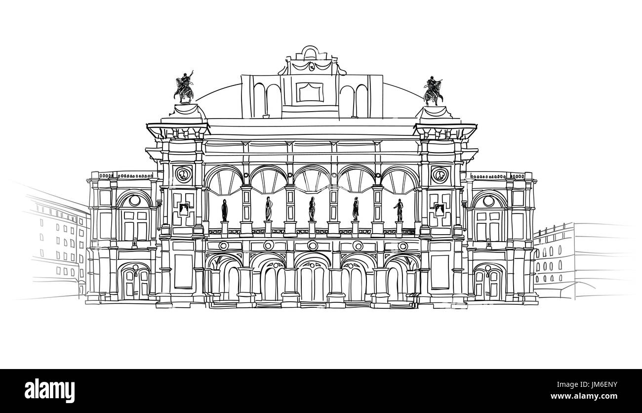 Maison de l'Opéra de Vienne, Autriche. Théâtre Wien Wiener Staatsoper isolée du bâtiment. Projet architectural esquisse. Banque D'Images