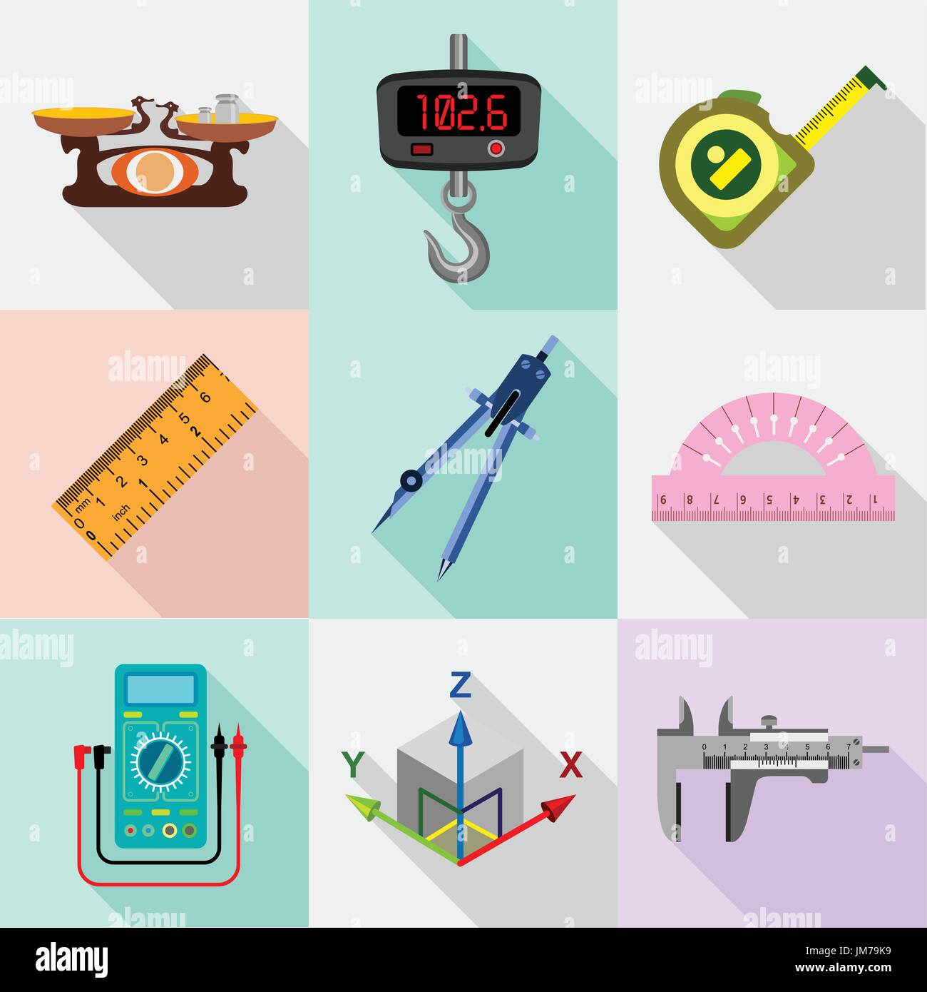 Outils de mesure icons set, style plat Illustration de Vecteur