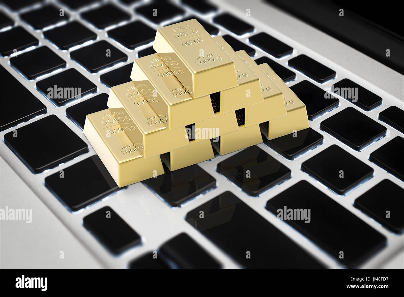 Commerce de l'or en ligne concept avec rendu 3d'or en barre sur le clavier Banque D'Images