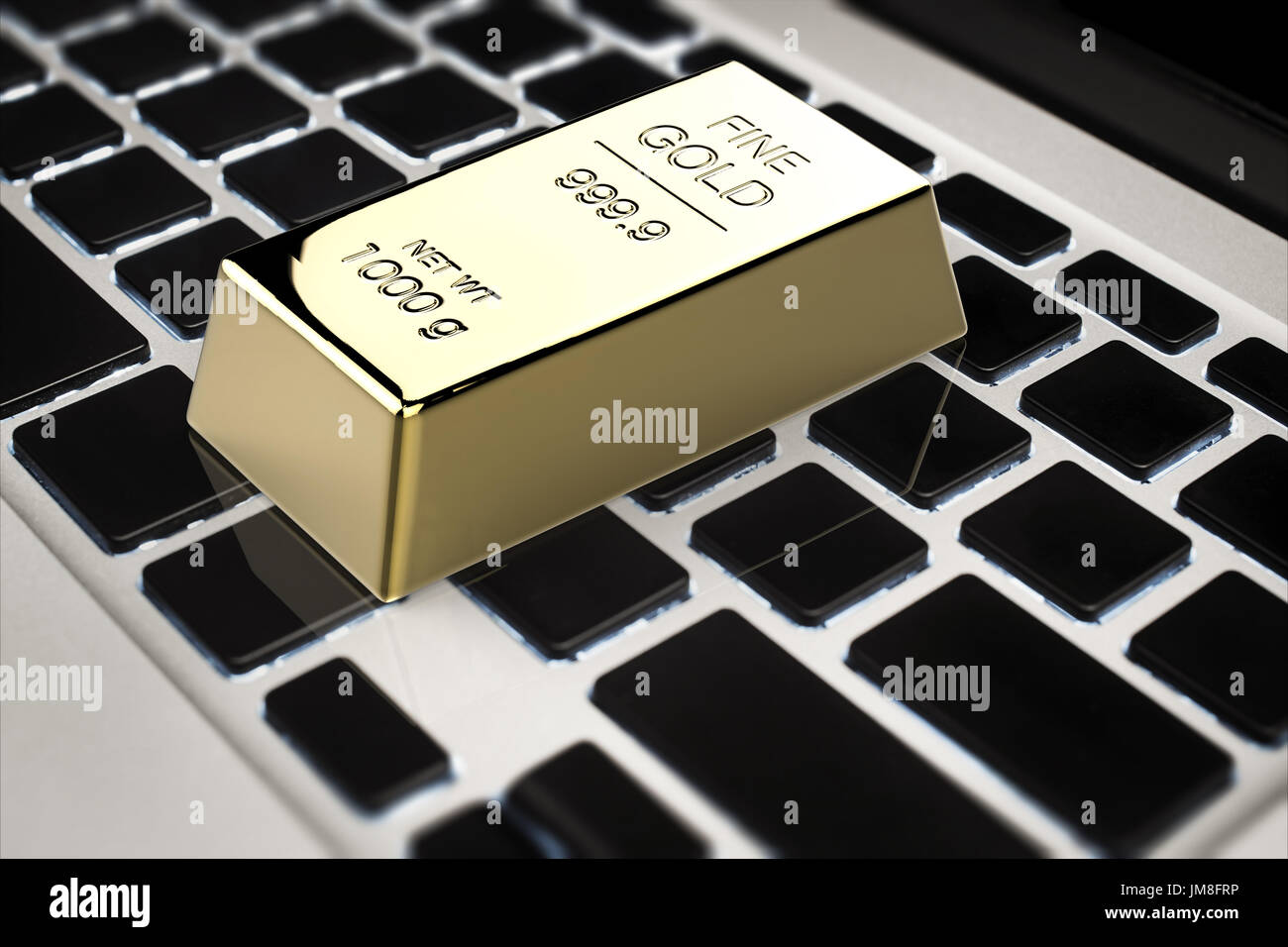 Commerce de l'or en ligne concept avec rendu 3D Gold Bar sur clavier Banque D'Images