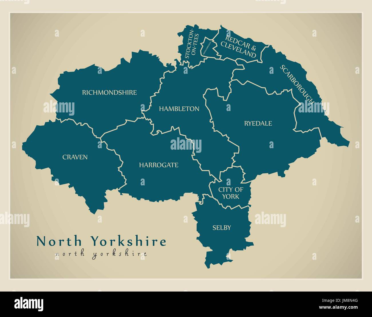 Carte moderne - North Yorkshire County district England UK avec des légendes illustration Illustration de Vecteur