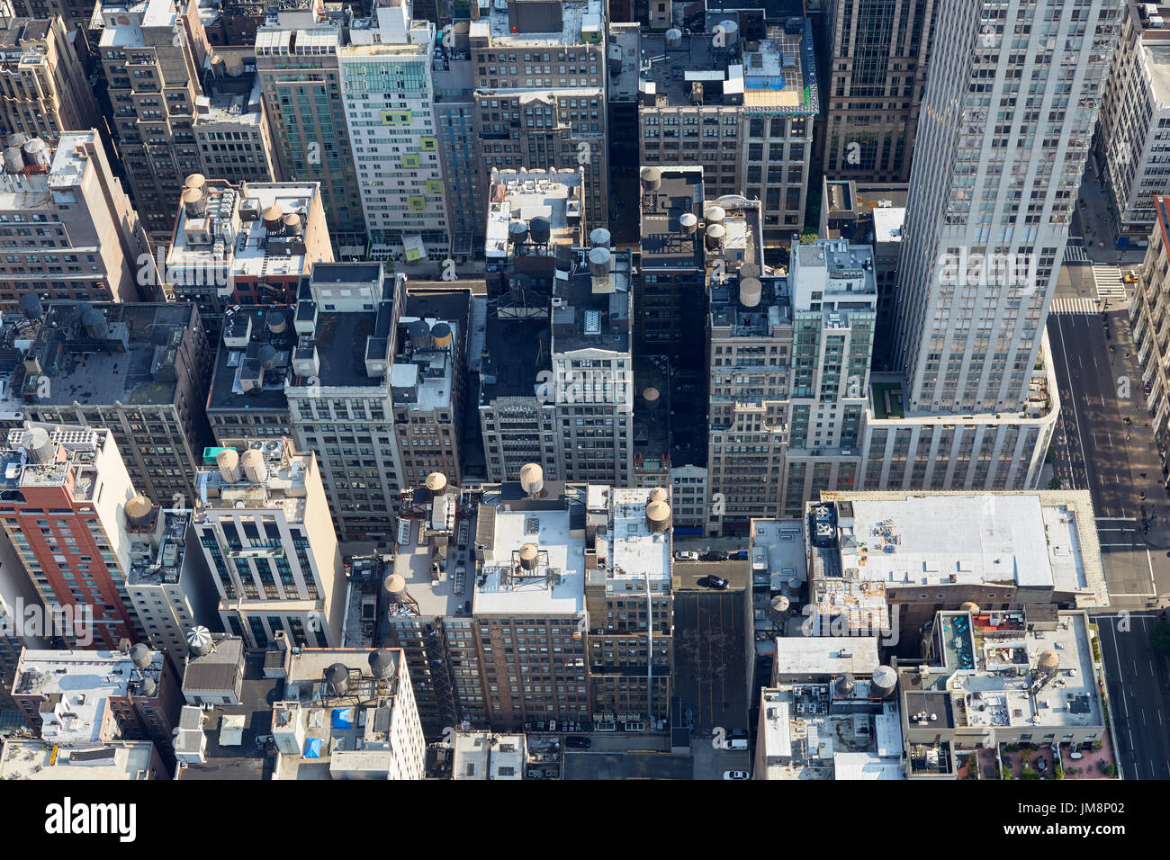 New York City Manhattan Vue aérienne des bâtiments avec des toits et des rues Banque D'Images