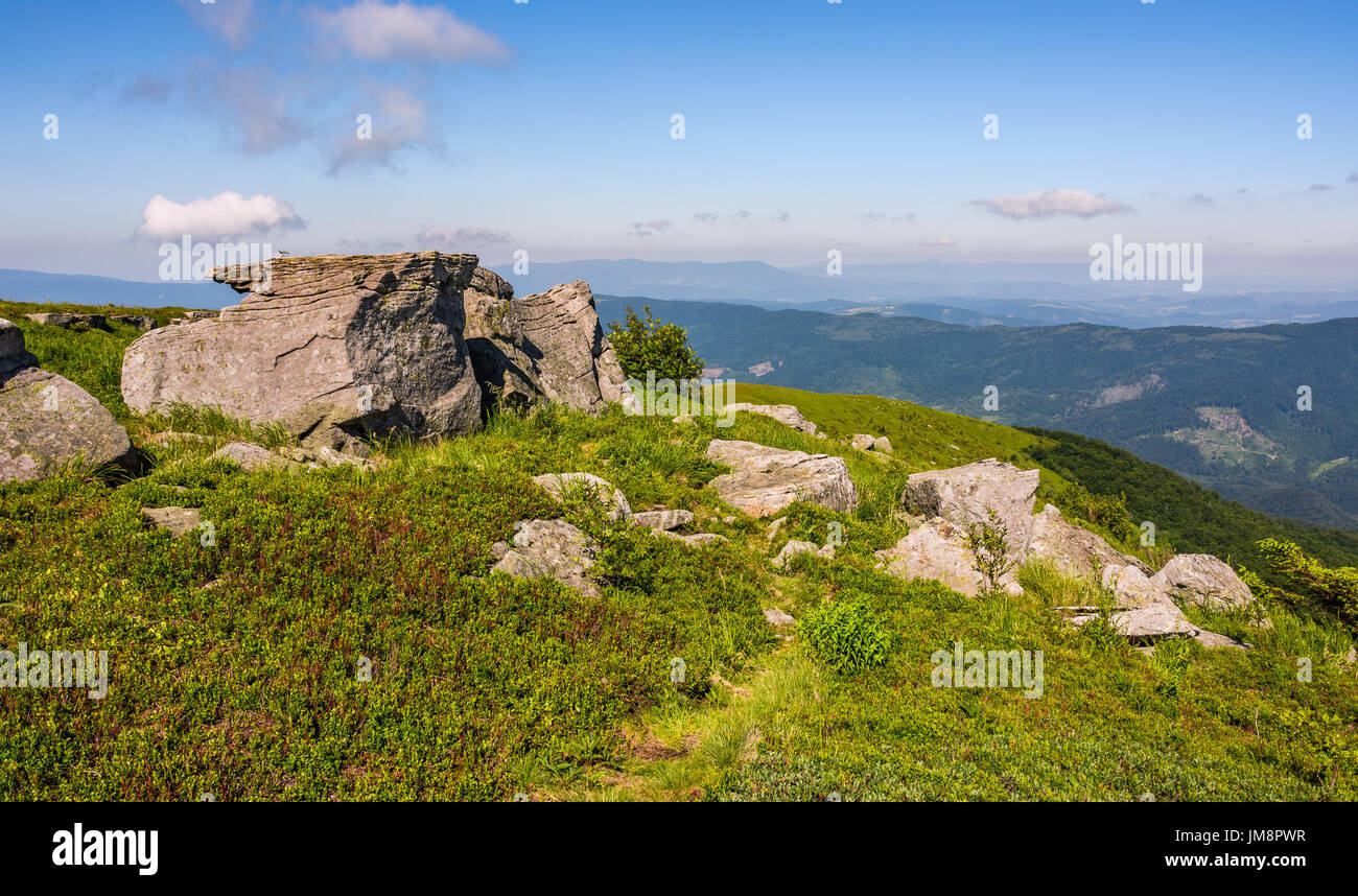 D'énormes rochers sur le bord de la colline. beau temps en été. belle nature background Banque D'Images