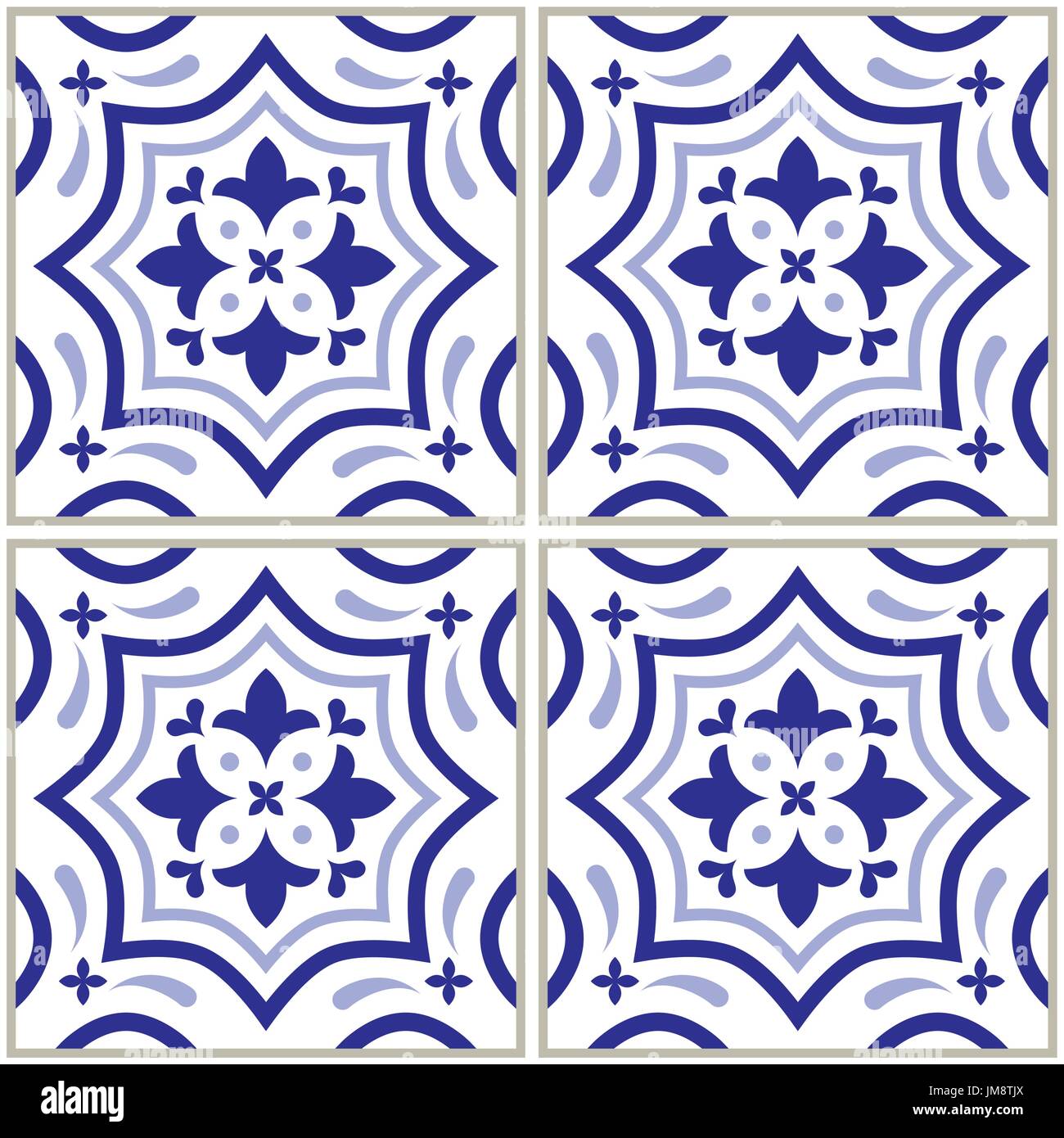 - Azulejo carreaux portugais design, motif bleu vectoriel continu, l'ensemble de mosaïques rétro Illustration de Vecteur