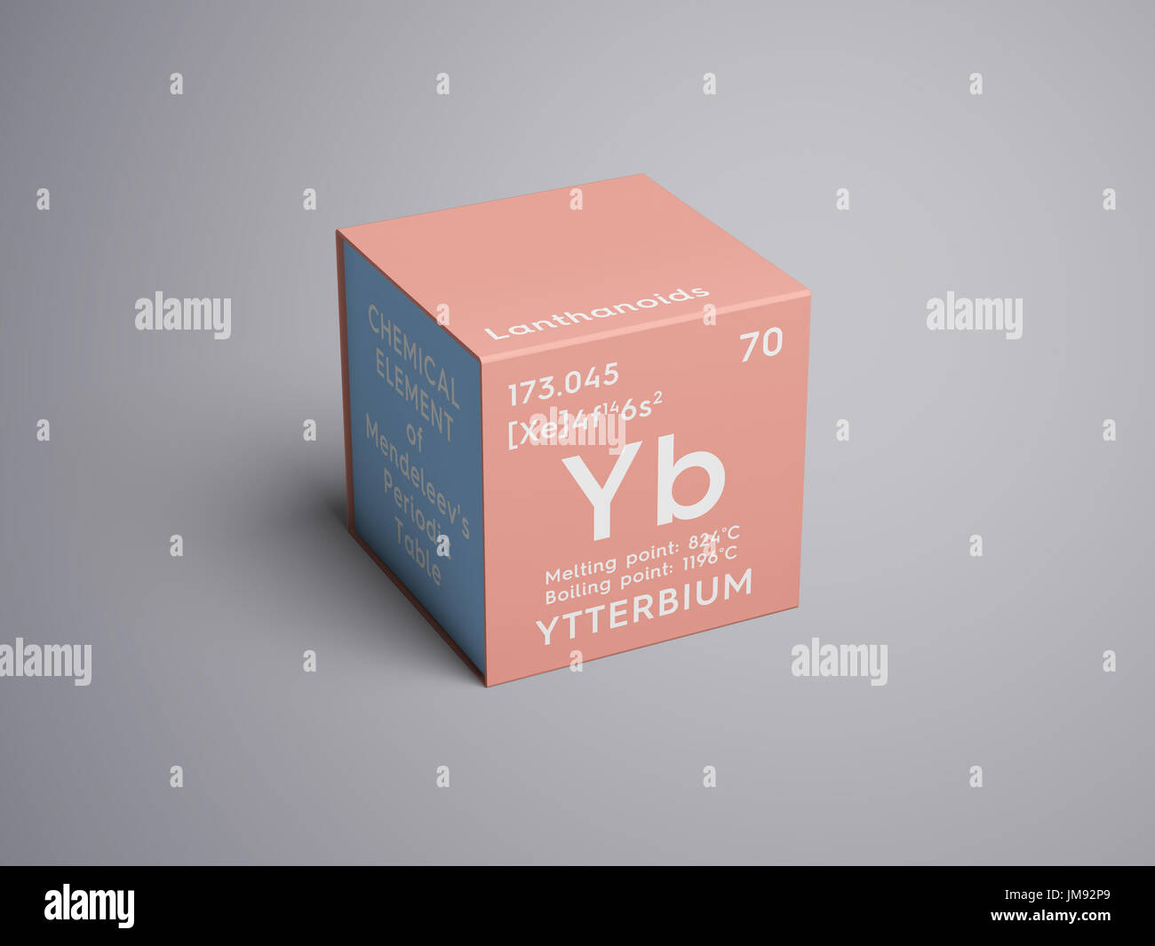 L'ytterbium. Lanthanoids. L'élément chimique du tableau périodique de Mendeleïev. L'ytterbium dans square cube creative concept. Banque D'Images