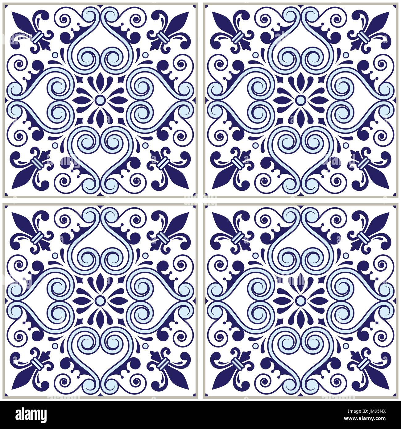 Motif carreaux portugais bleu marine azulejo - design, vecteur transparent fond bleu, vintage jeu de mosaïques Illustration de Vecteur