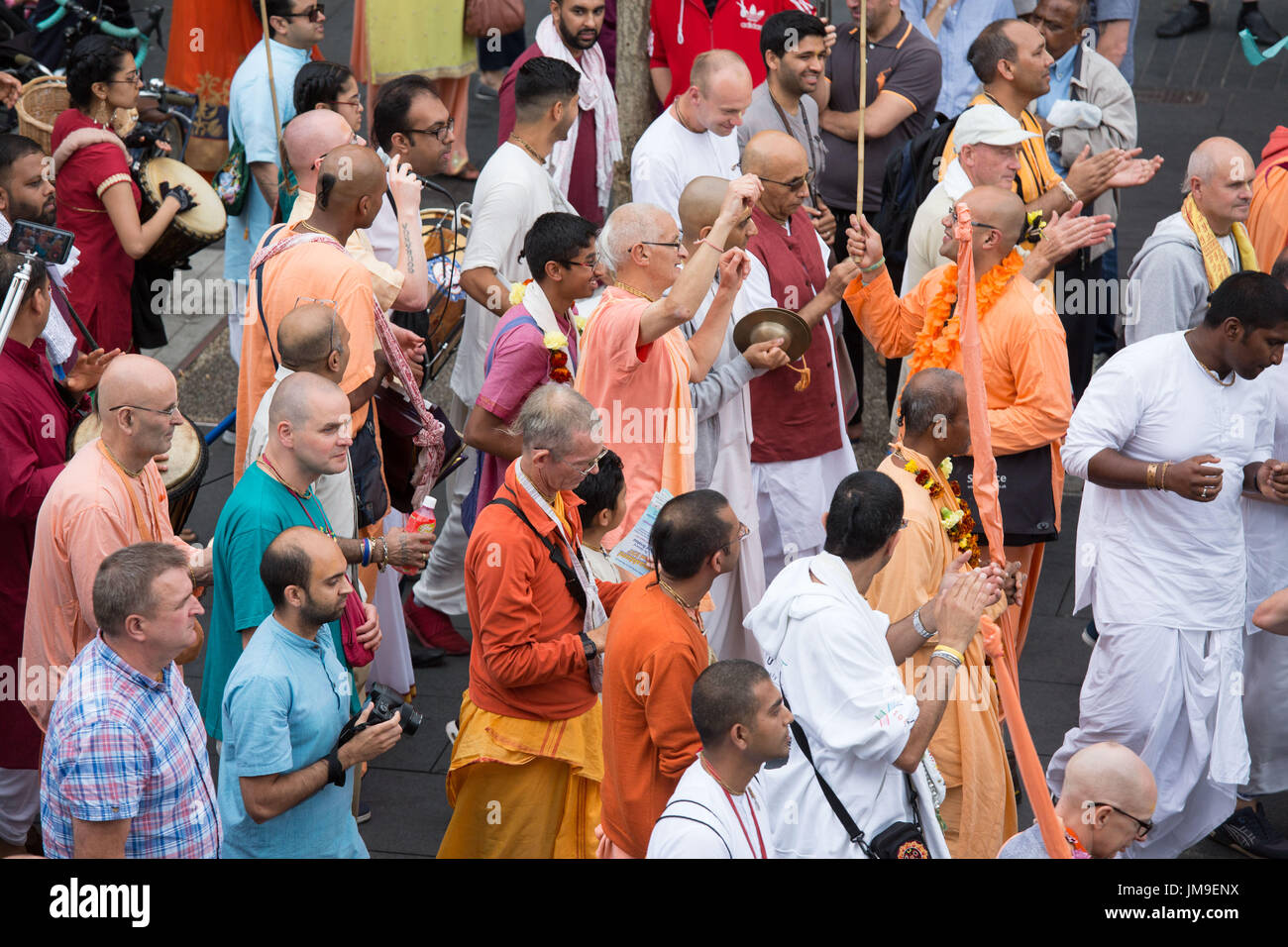 Festival de Hare Krishna, le char de la ville de Leicester, UK Banque D'Images