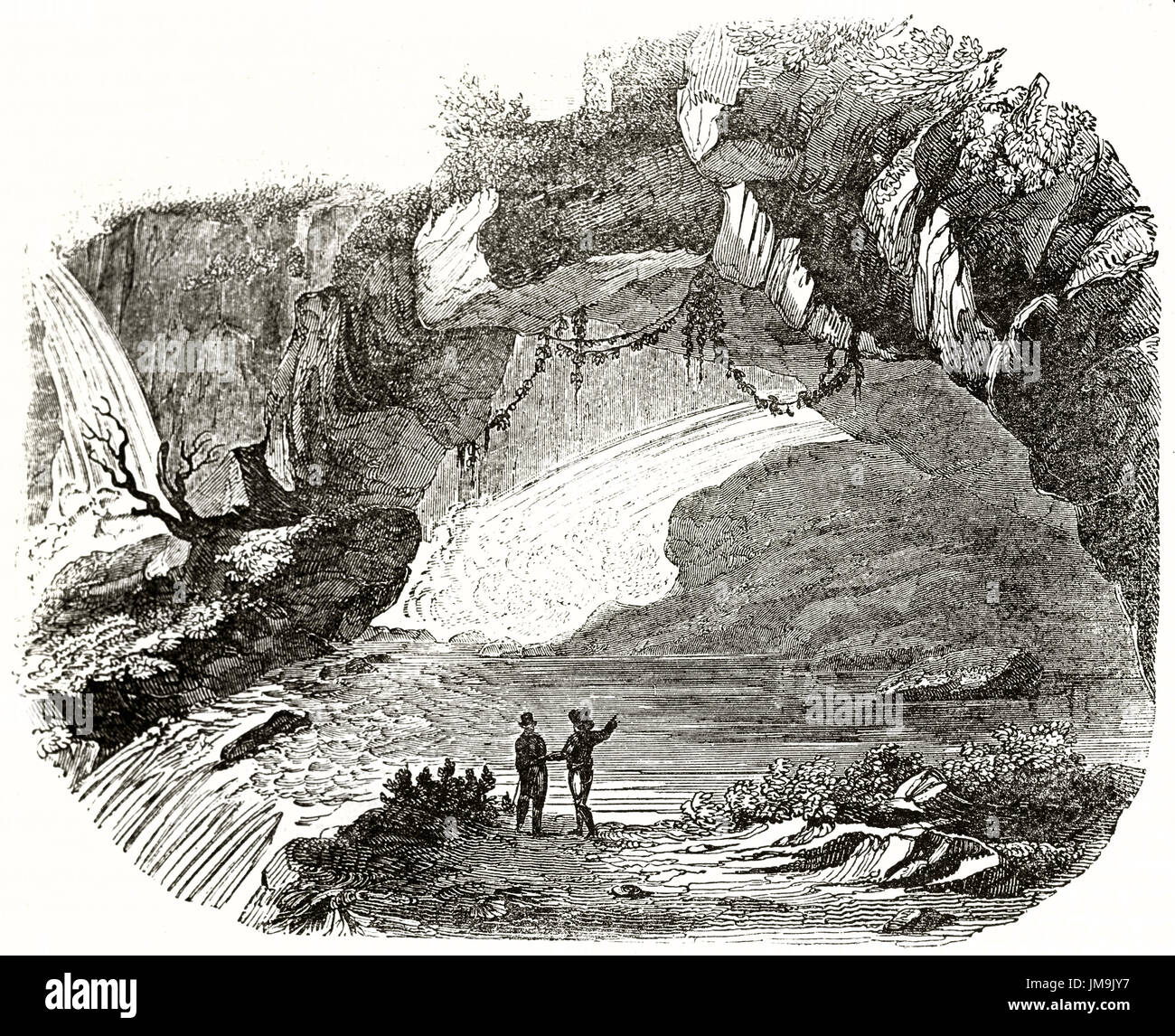 Vue ancienne de la Grottes de Neptune, Tivoli, Italie. Par auteur non identifié, publié le Magasin Pittoresque, Paris, 1837 Banque D'Images