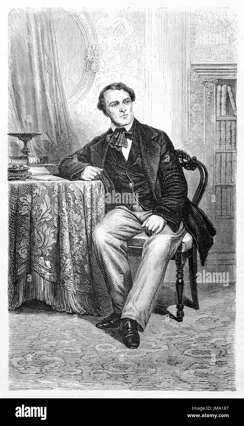 Ancien portrait gravé de Pasquale Altavilla (1806 - 1875), acteur et dramaturge italien. Créé par Hadamard après photo, publiée sur le Tour du mond Banque D'Images