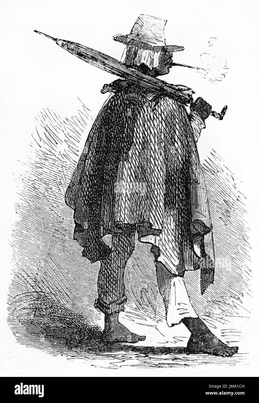 Vieille illustration de l'homme noir à Rio de Janeiro. Créé par Riou après Biard, publié sur le Tour du Monde, Paris, 1861. Banque D'Images