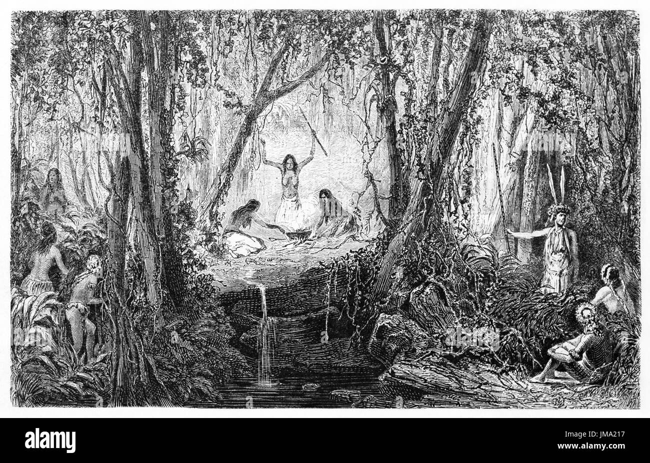 Amazonan Mundurucos vieille illustration de indios préparer le curare poison. Créé par Riou, Biard et Gaucherd, publié sur le Tour du Monde, Paris, 186 Banque D'Images