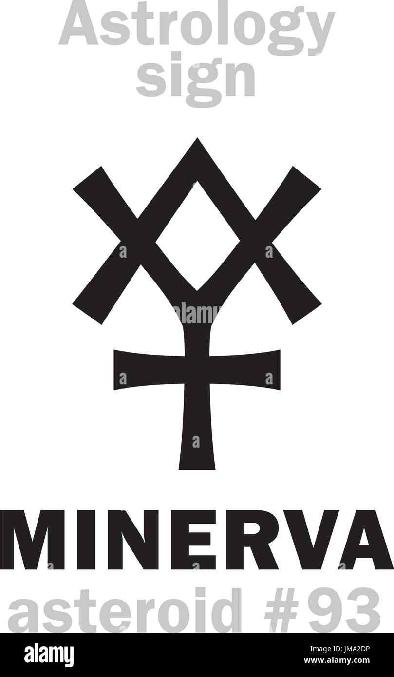 Alphabet d'astrologie : MINERVA, astéroïde # 93. Caractères hiéroglyphes signe (symbole unique). Illustration de Vecteur