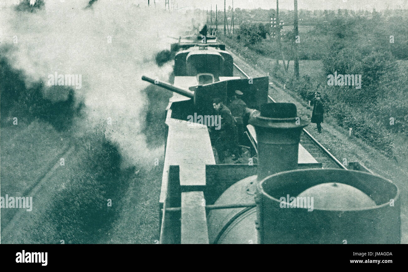 Train blindé en action, Anvers, 1914 Banque D'Images