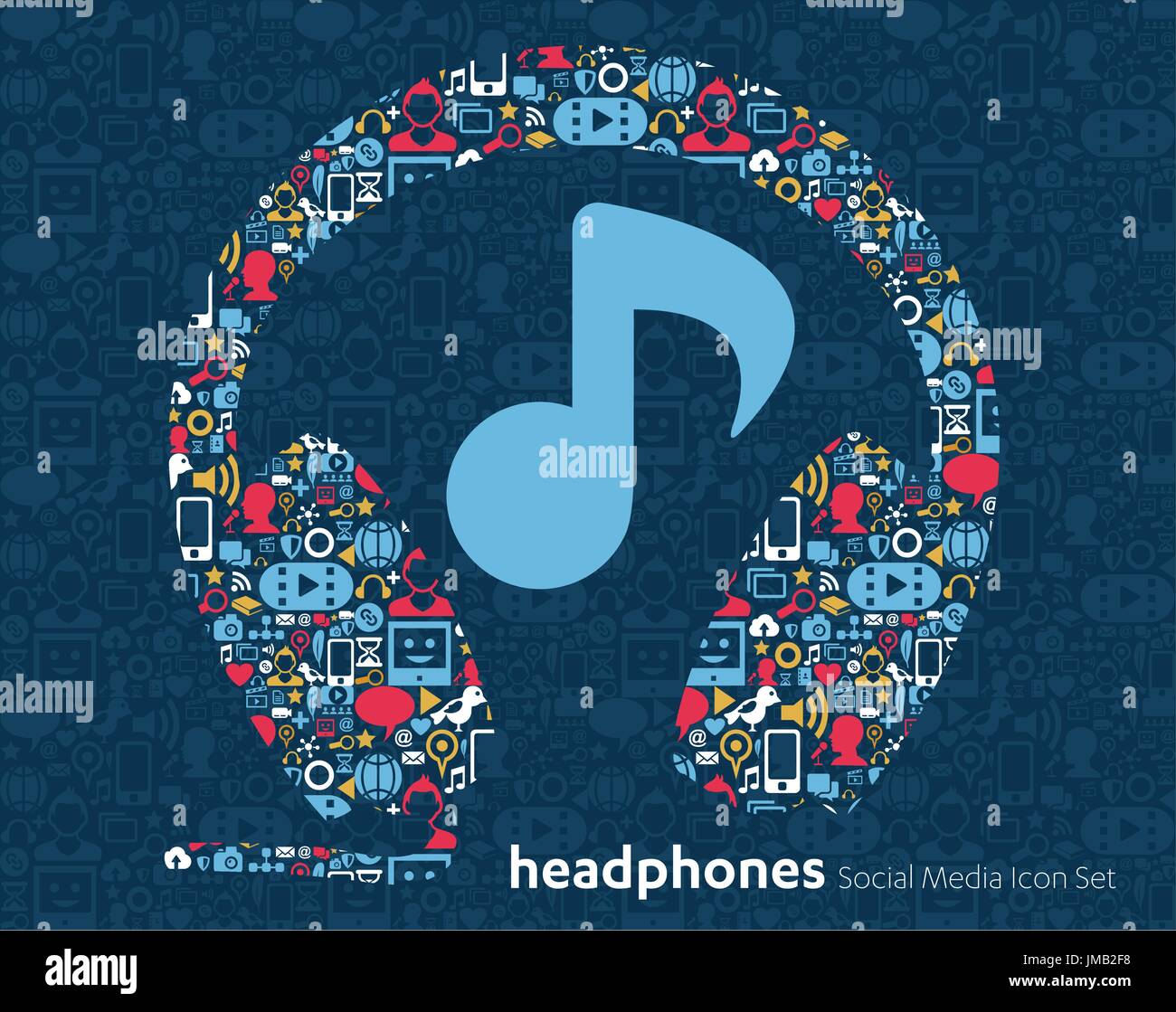 Vector set d'icônes de médias sociaux music centre d'appels, service client, support en ligne bannières dans un style plat, casque micro Illustration de Vecteur