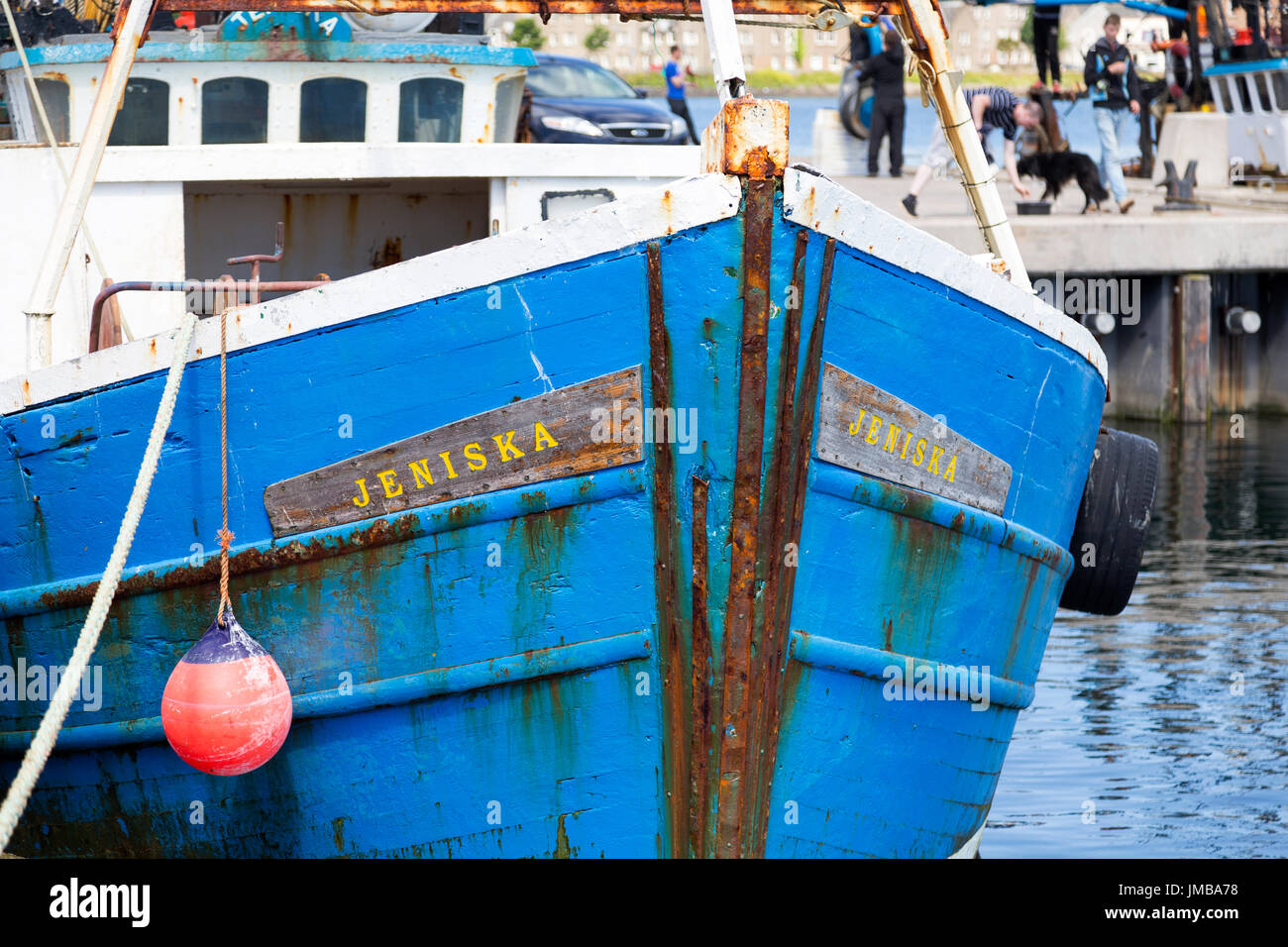 Le bateau de pêche Jeniska accostera au Port de Campbeltown, péninsule de Kintyre, côte ouest de l'Ecosse, Royaume-Uni Banque D'Images