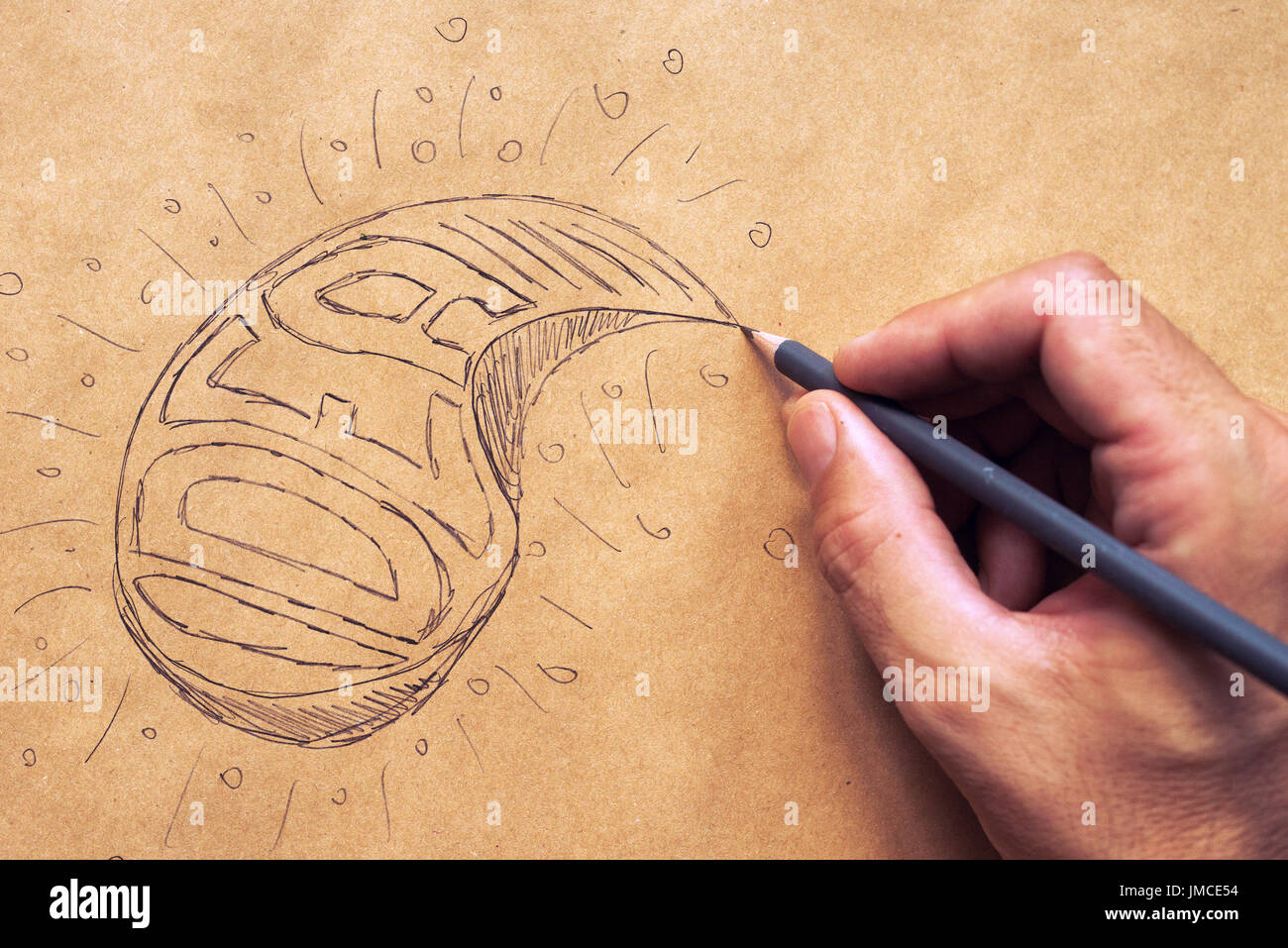 Les nouvelles idées et l'innovation, la créativité en design graphique, illustration et l'écriture Banque D'Images