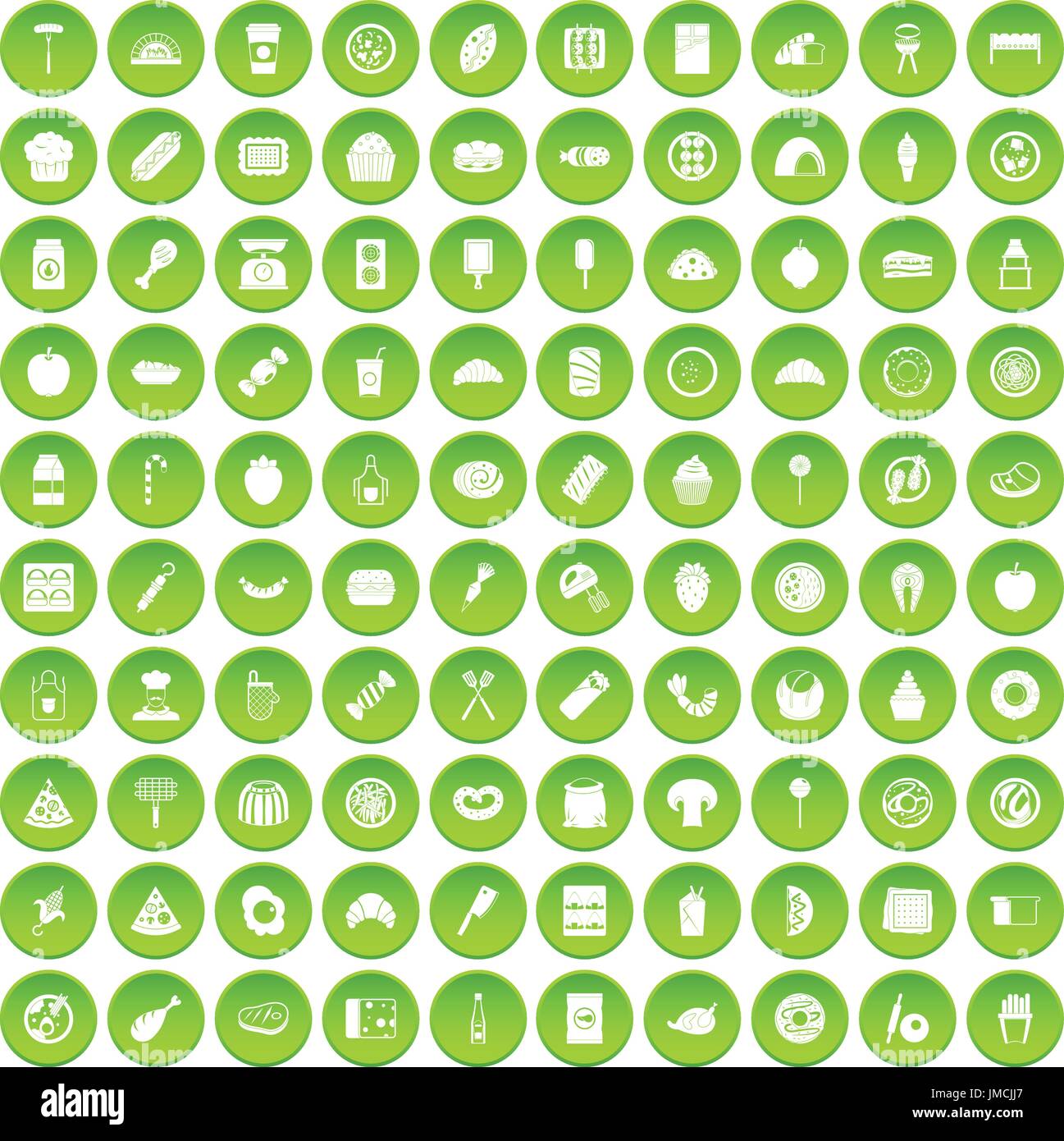 100 plats délicieux icons set green Illustration de Vecteur