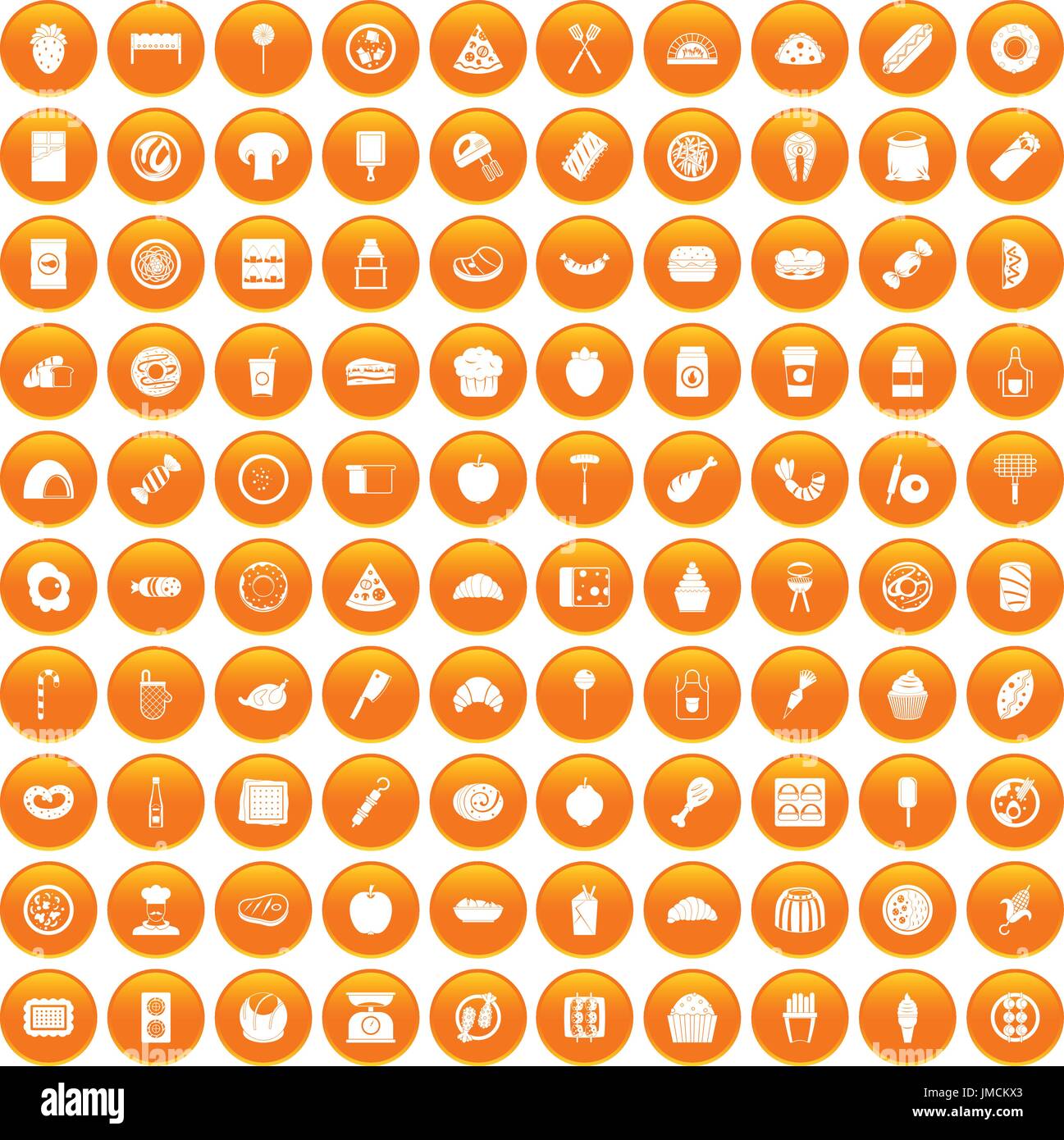 100 plats délicieux icons set orange Illustration de Vecteur