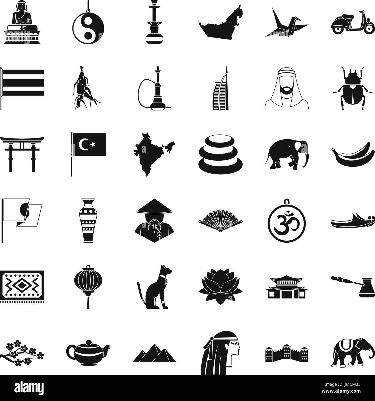 Les choses de l'Asie, le style simple icons set Illustration de Vecteur
