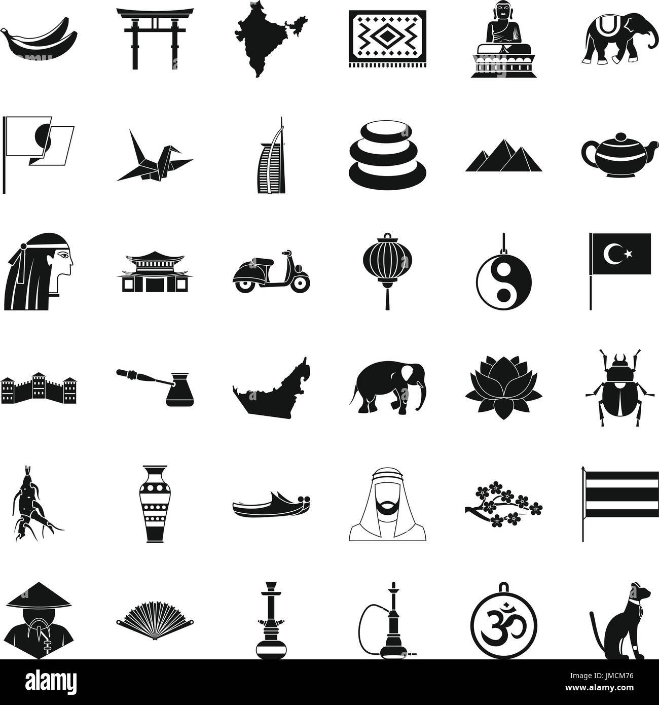 Voyage en Asie, le style simple icons set Illustration de Vecteur