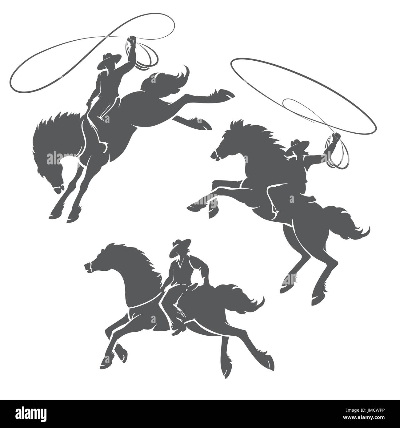 Cowboys ride sur les chevaux sur un fond blanc. Vector illustration Illustration de Vecteur