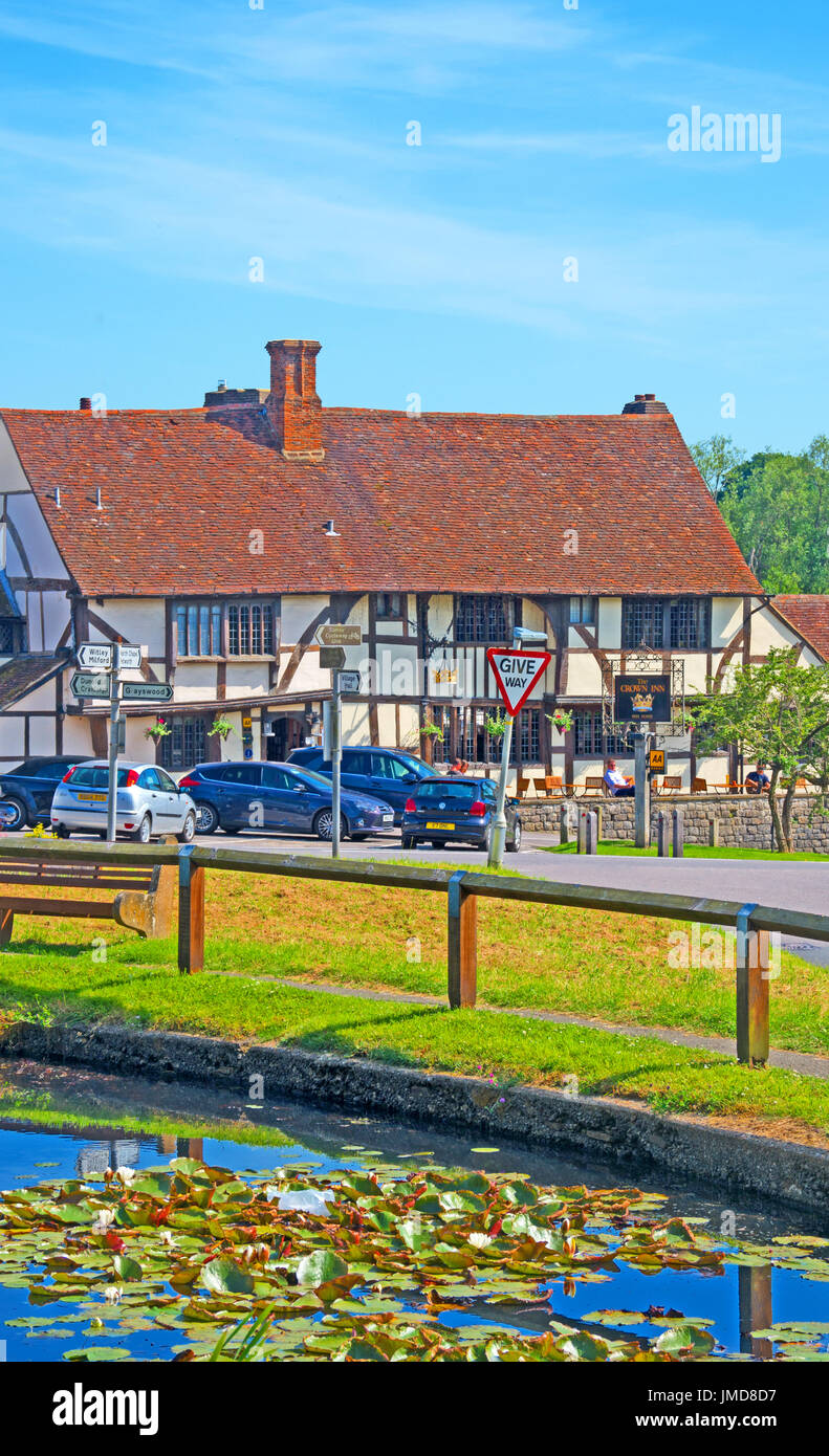 Chiddingford, Surrey, l'Europe, le Crown Inn et l'étang du village Banque D'Images