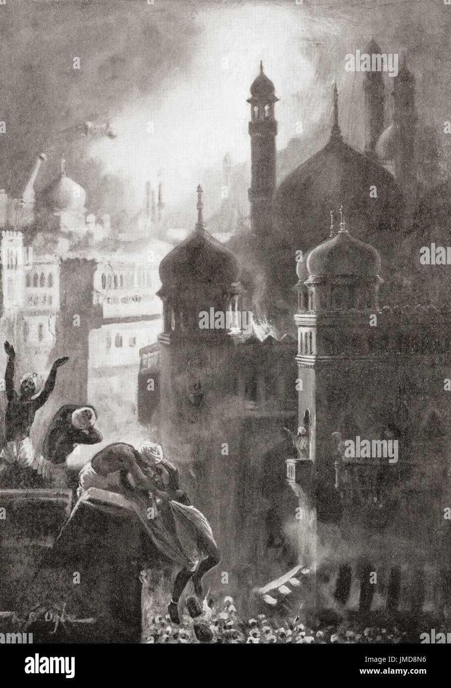 Le tremblement Mustang Lo, Népal, Inde, 1505. L'histoire de Hutchinson de l'ONU, publié en 1915. Banque D'Images