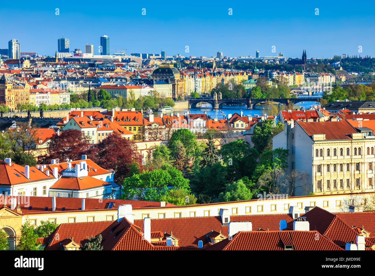 L'Europe, République tchèque, Tchéquie, Prague, l'UNESCO, Vieille Ville Historique Panorama avec des ponts sur la rivière Vltava (Moldau / avec le Pont Charles Banque D'Images