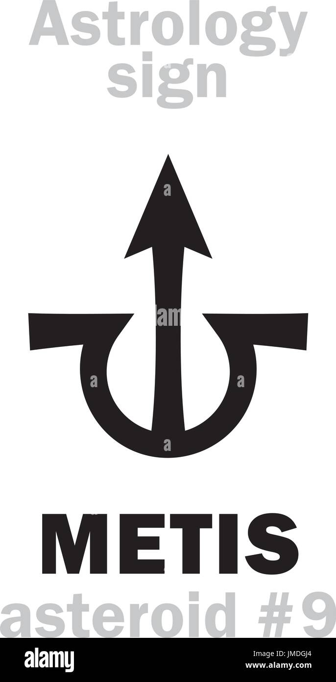 Alphabet d'astrologie : METIS, astéroïde # 9. Caractères hiéroglyphes signe (symbole unique). Illustration de Vecteur