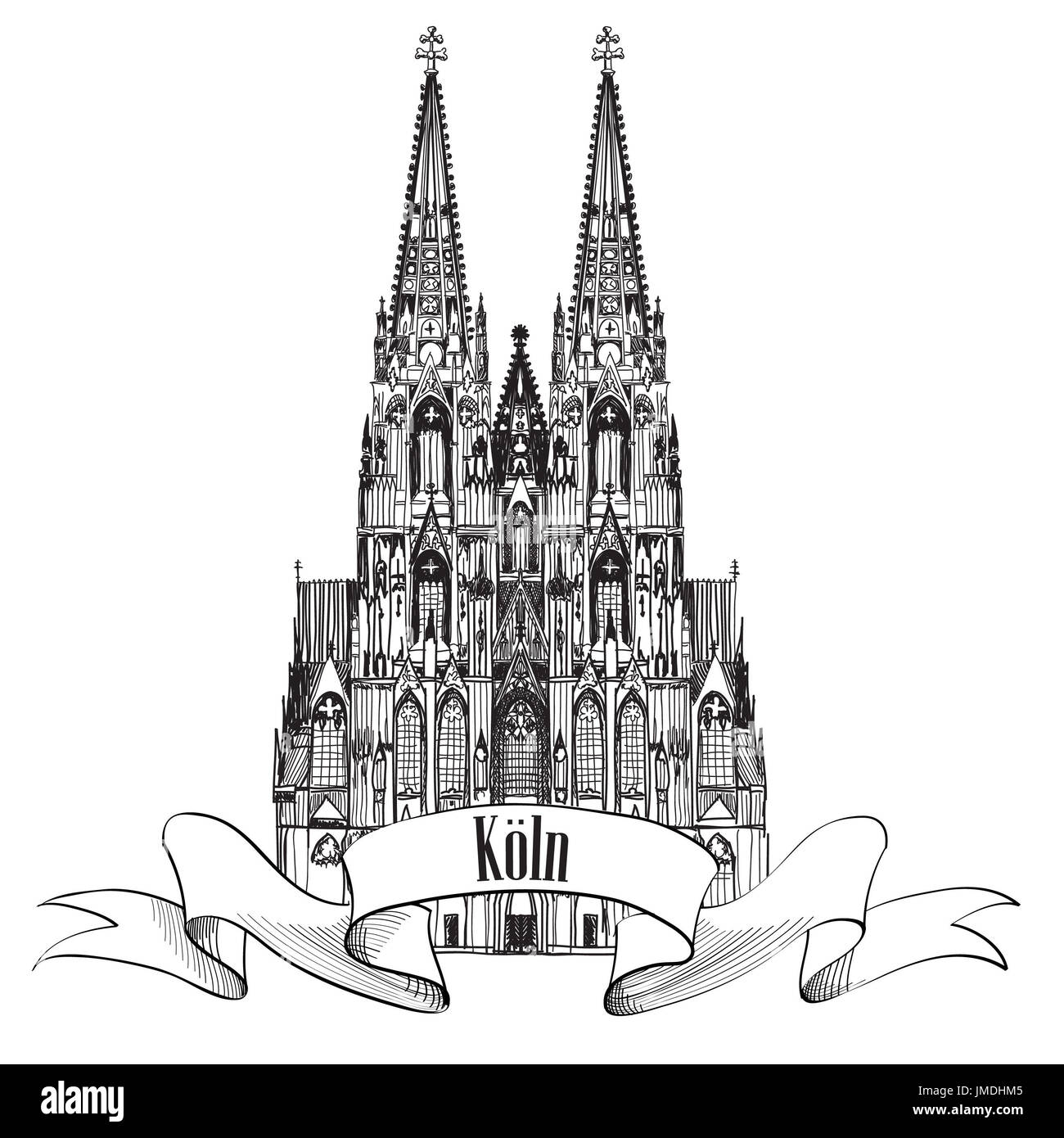 Ville Allemande Cologne Symbole De Voyage Cathedrale De Cologne Allemagne Europe Croquis Dessines A La Main Symbole Historique De Vecteur Photo Stock Alamy